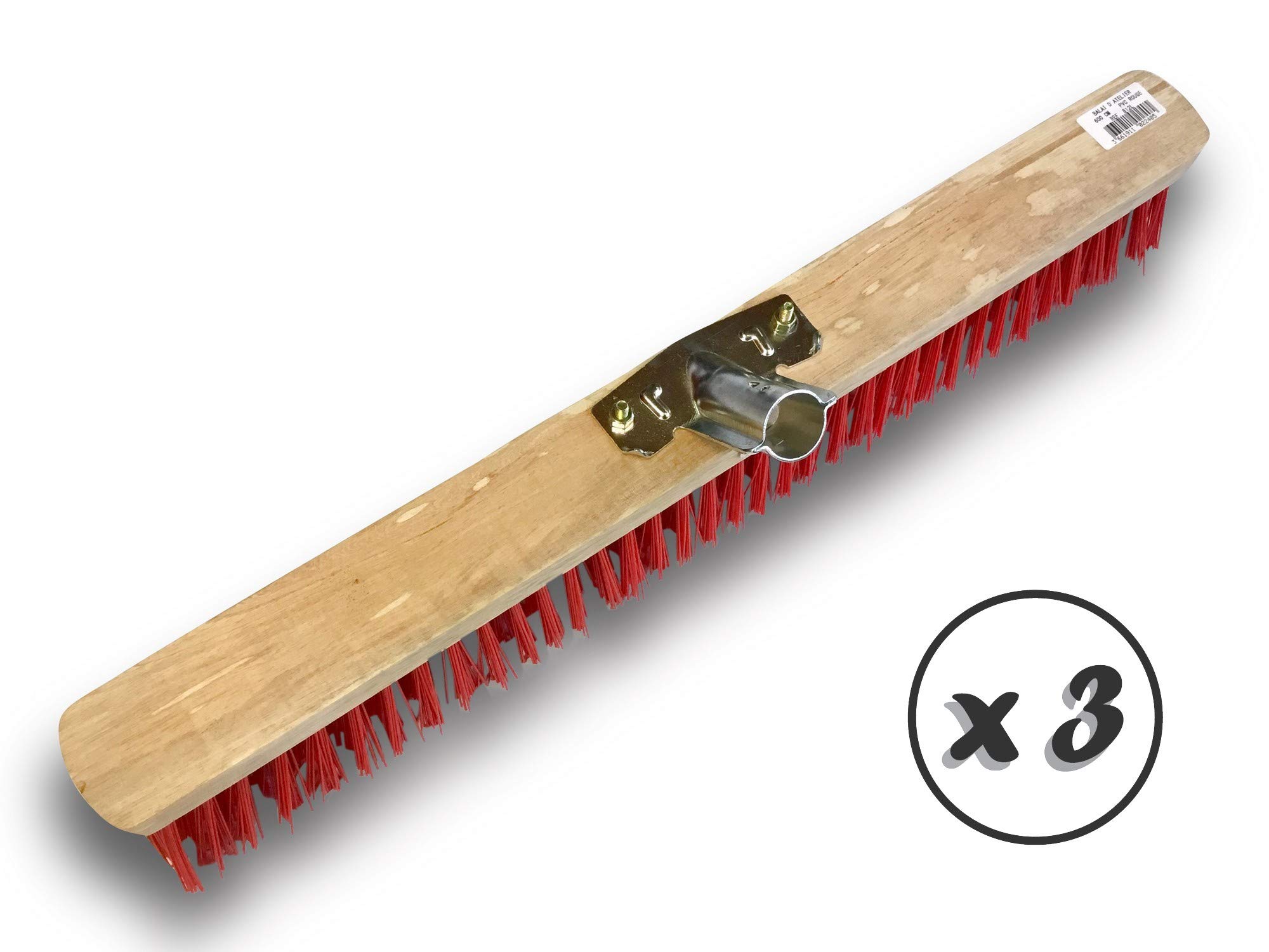 Szczotka warsztatowa typ kantonierski | Zestaw 3 | Track Outdoor | Długość 60 cm | Wypełnienie szczotką PVC czerwoną | Drewniana podeszwa | Metalowe gniazdo Ø 28 mm | Bez uchwytu | Kibros 2360Bx3