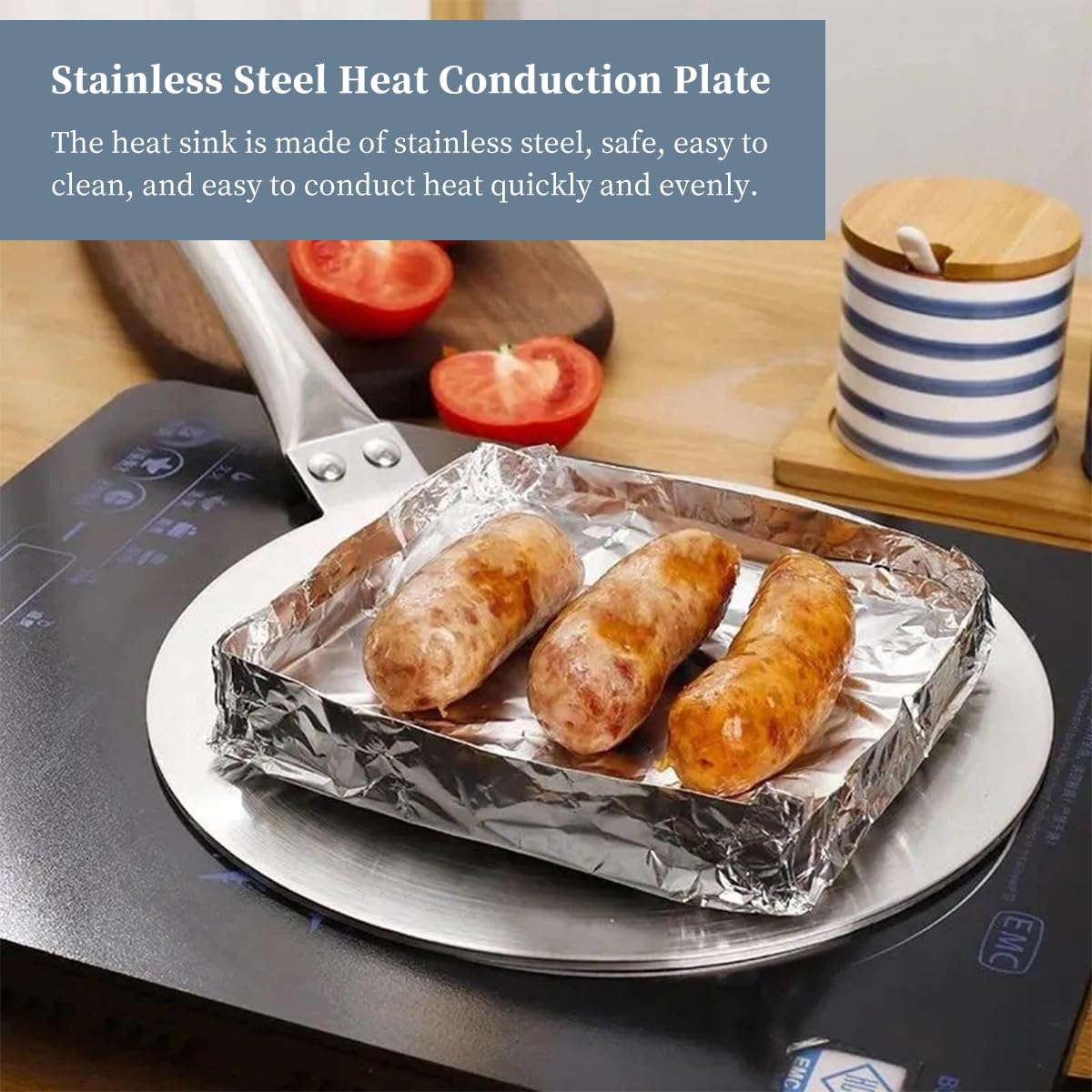 Heat Diffuser Plate, Stainless Steel Heat Diffuser Converter, Cooking Induction Adapter Plate, Cooktop Heat Diffuser with Handle or Induction Cooker, Gas Cooker, Iron Pan, Ceramic Pot (24cm)