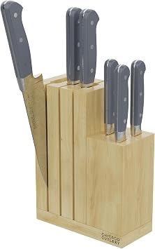 Chicago Cutlery Halsted 7-PC Steak Knives & Wooden Block Set, Ergonomic Handles and Sharp Stainless Steel Professional Chef Cutlery Set