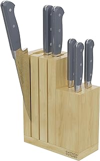 Halsted (7-PC) Steak Knives & Wooden Block Set, Ergonomic Handles and Sharp Stainless Steel Professional Chef Cutlery Set