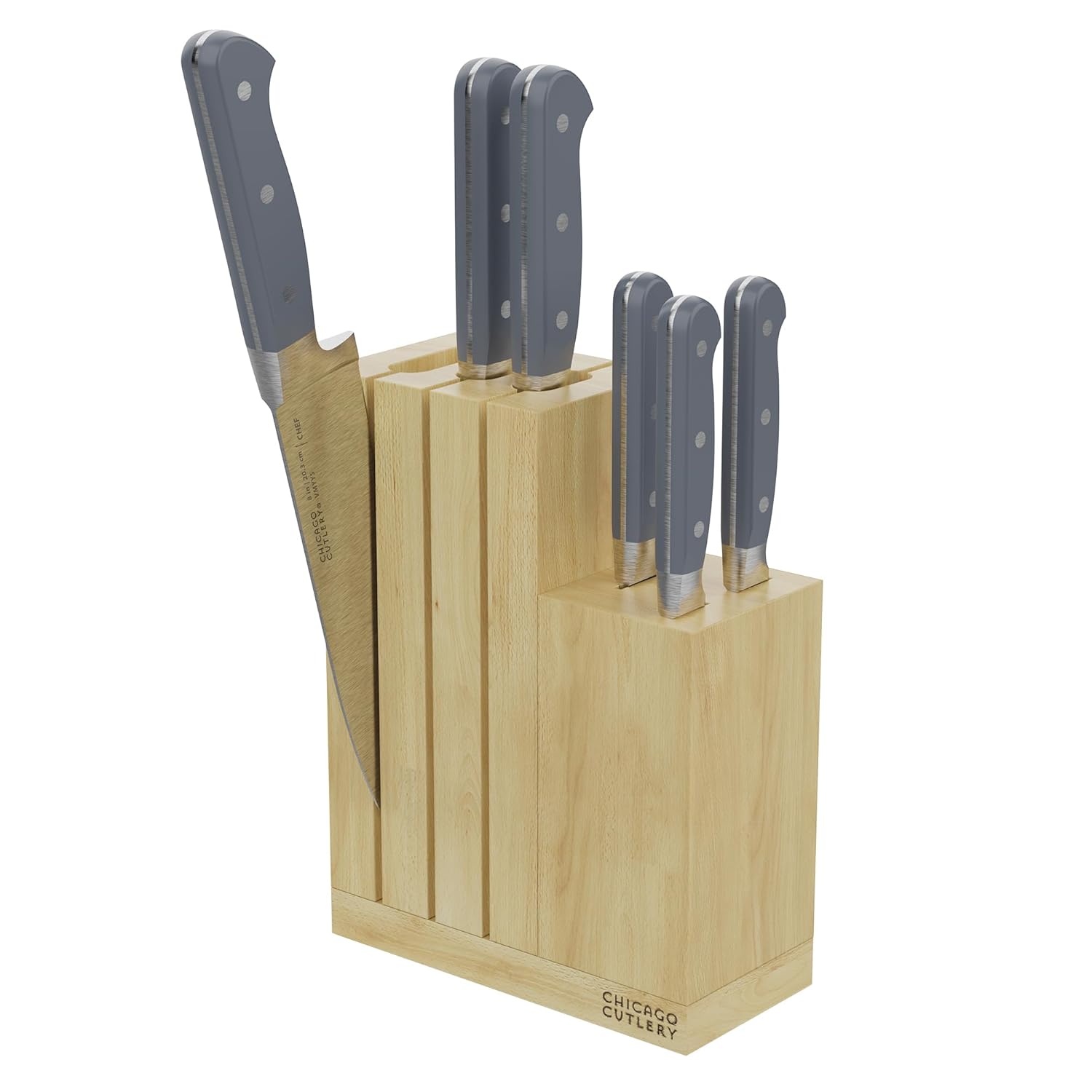 Chicago Cutlery Halsted 7-PC Steak Knives Wooden Block Set Ergonomic Handles and Sharp Stainless Steel Professional Chef Cutlery