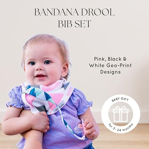 Miniatura 8 de Dodo Babies Juego de baberos bandana  Cuatro baberos 100% algodón con forro de poliéster suave, 2 clips para chupete, funda Binky, bolsa de regalo