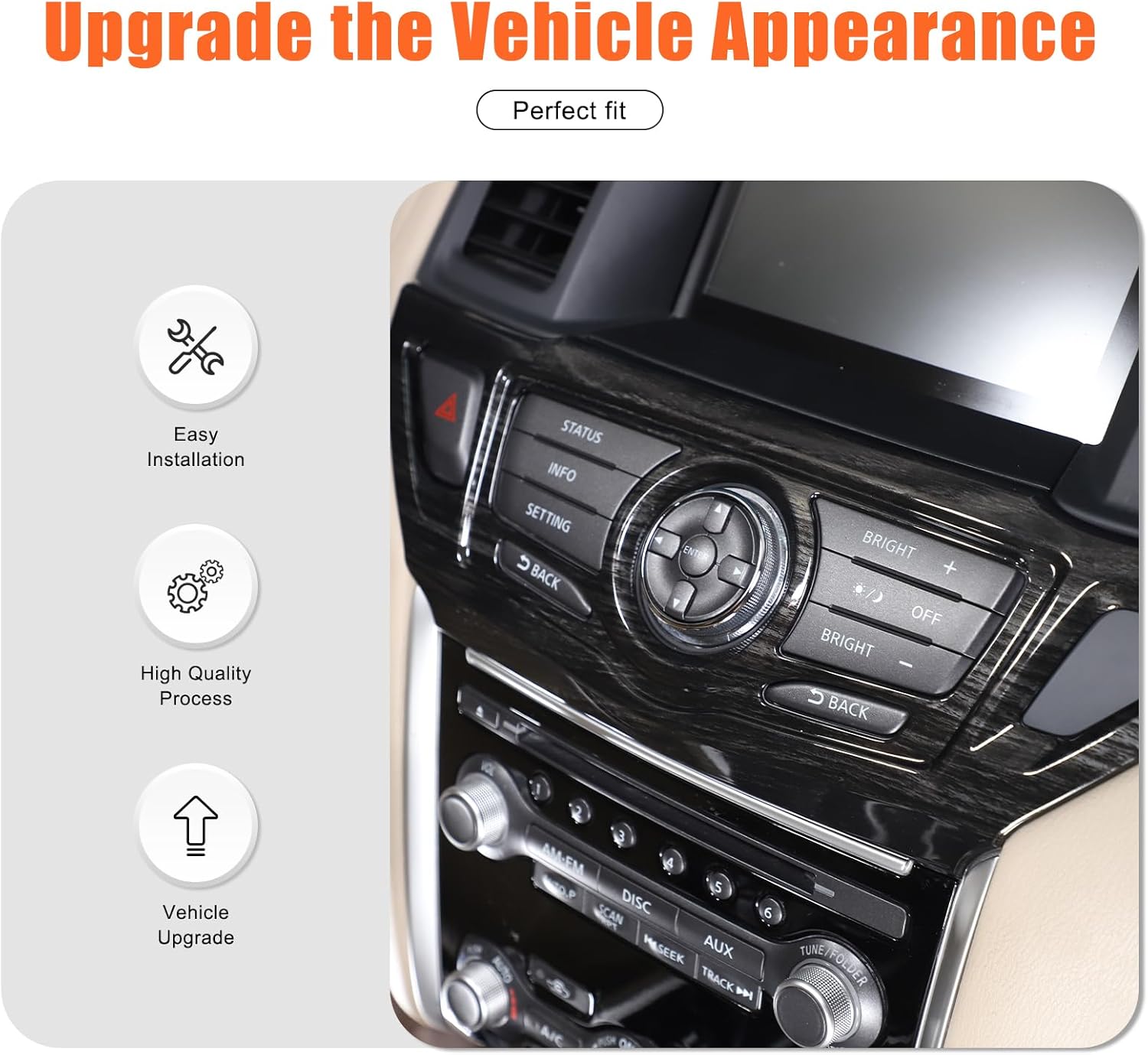 Car Navigation Screen Frame Trim Cover Compatible with Nissan Pathfinder 2013 2014 2015 2016 2017 2018 2019 2020，Navigation GPS Screen Button Cover Accessories (Black Wood Pattern)