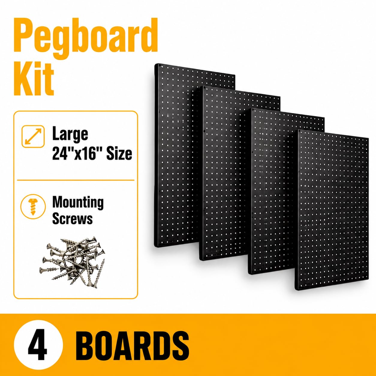 Made in USA organizer ścienny do pegboardów, 4 ea 61 x 40 cm, plastikowe panele pegboardowe, szerokość 243 cm, zestaw P-212 B, organizacja garażu do stołu warsztatowego, organizer do przechowywania