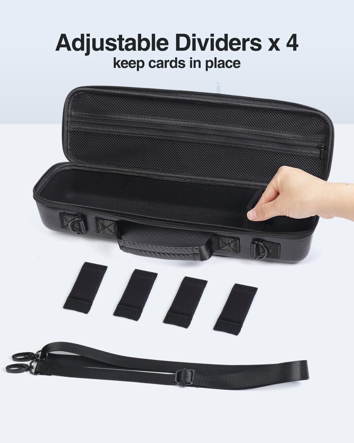 Luxtude Card Carrying Case with 4 Dividers, Travel Trading Card Storage Case, Portable Sports Cards Carrying Cases, Toploader Storage Box for Pokemon, MTG, TCG, Cards Against Humanity and Game Cards