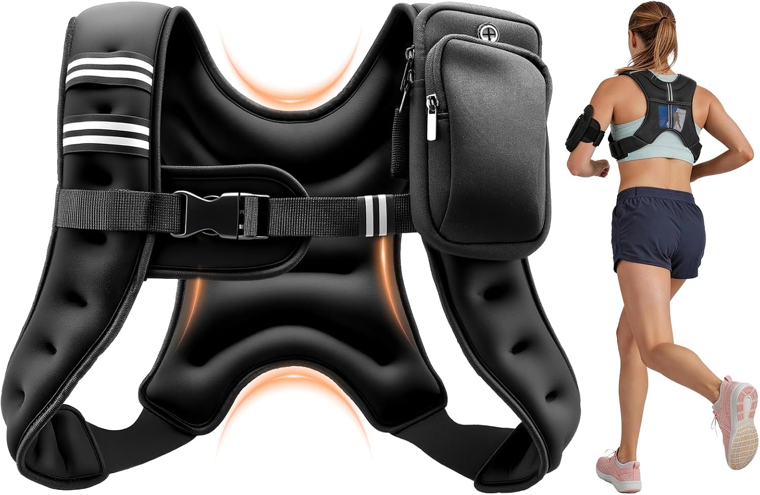 VEVOR Weighted Vest, 6lbs/8lbs/10lbs/25lbs Body Weight Vest for Men Women, with Reflective Stripe, Adjustable Buckle, Workout Equipment for Strength Training, Running, Jogging, Fitness, Muscle Building, Weight Loss