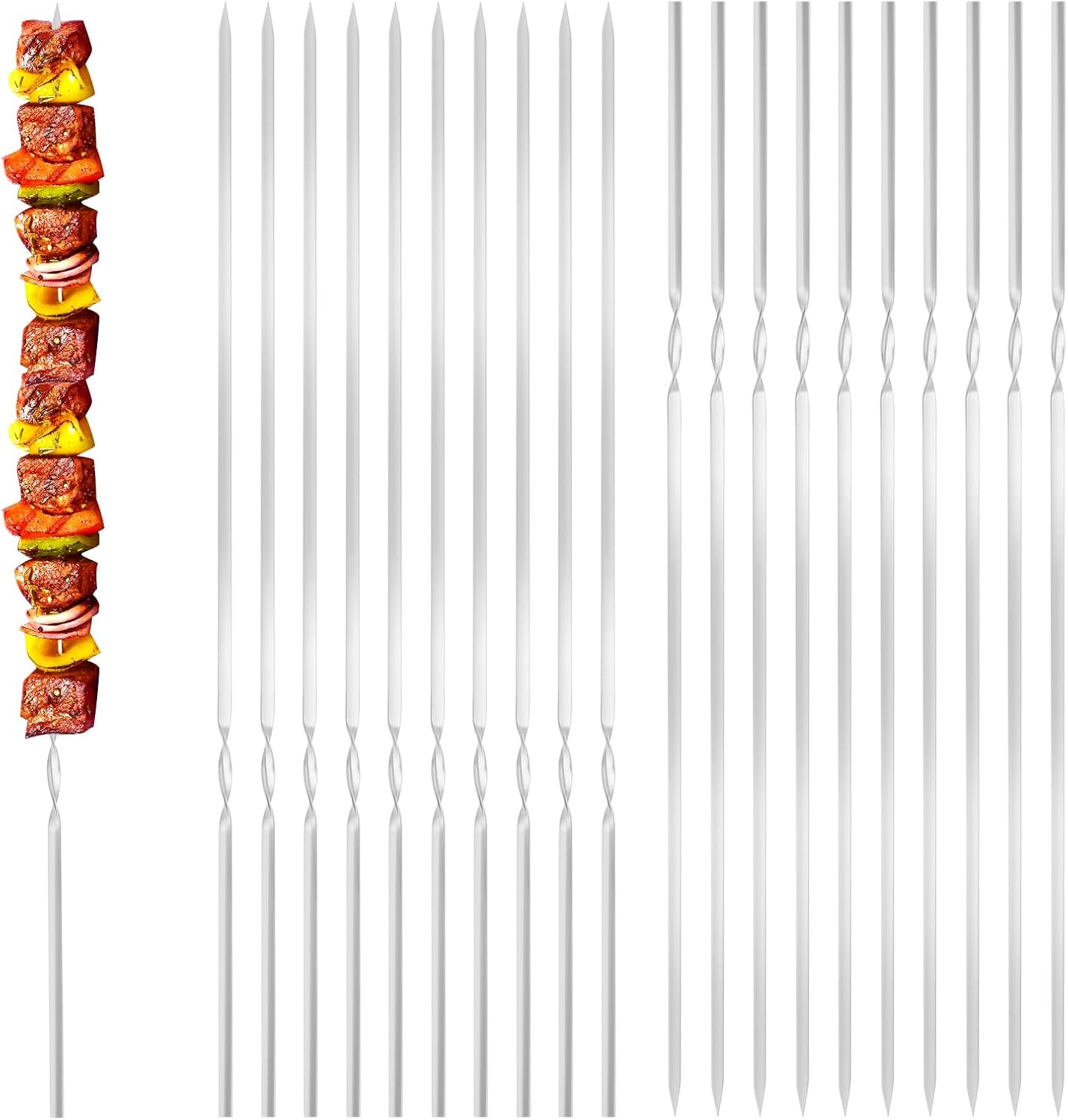 20Pcs Stainless Steel Barbecue Skewers Sticks,10" Long Flat
