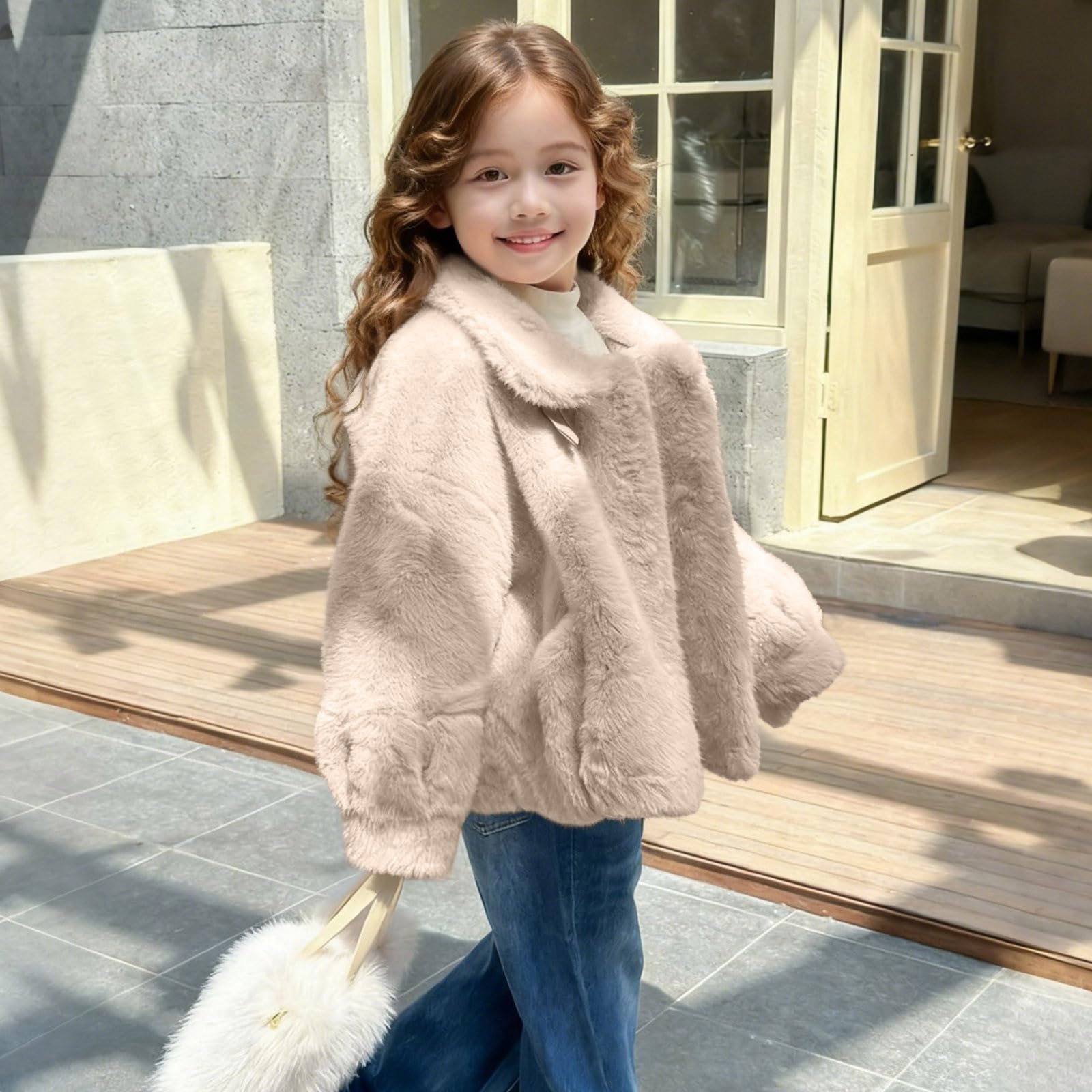 Chaqueta de lana con cuello vuelto para niñas, abrigo grueso con botones para invierno, cálido, térmico, mullido, sherpa, resistente al viento, para la escuela, al aire libre, casual, para