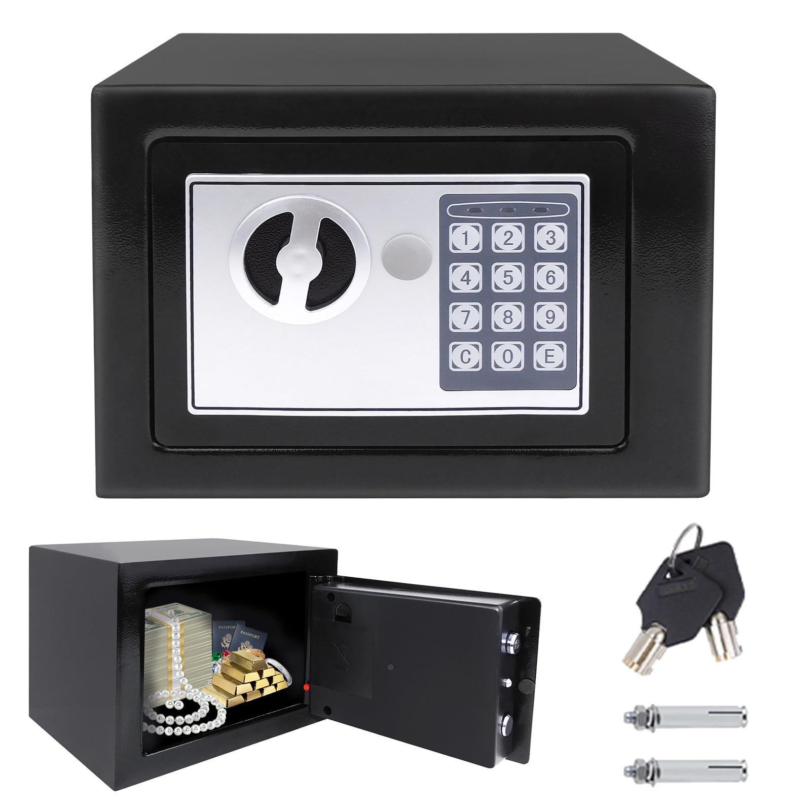 4.6L Digital Safe Box, Safe Boxes for Home Use, Cabinet Security safe with 2 Keys, Electronic Digital Steel Safes for Home Office Hotel Business Money Document Jewelry Passport, 23 X 17 X 17 CM, Black