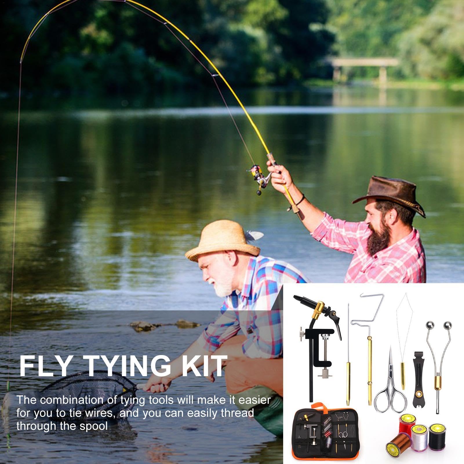 Kit para atar moscas, kit para hacer señuelos de pesca con mosca, Kit de herramientas portátiles para hacer señuelos de moscas de metal, Kit de fabricación de señuelos multifuncional resistente, herra