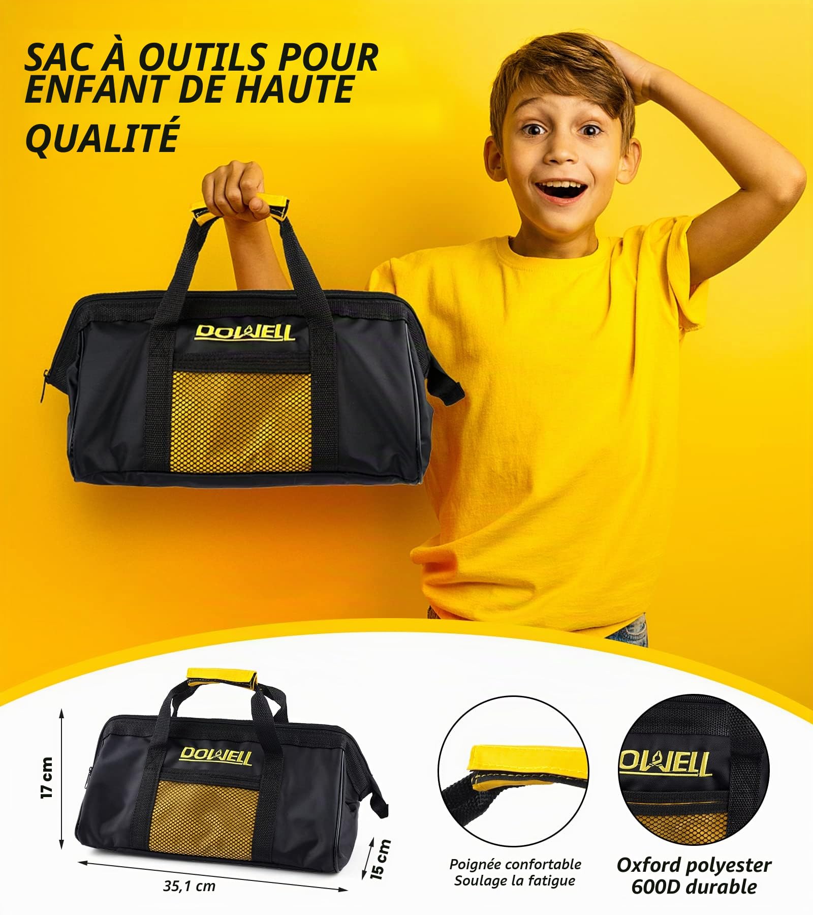 Dowell Kids kit avec de vrais outils à main en métal pour les garçons et les filles, kit d'apprentissage DIY pour les enfants et les adolescents, 8 ans et plus