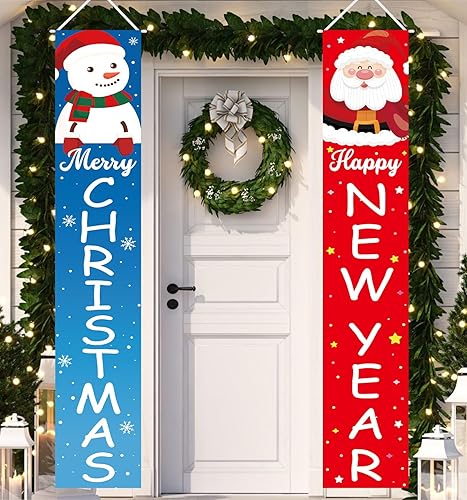 Decoraciones de Navidad con texto en inglés "Happy New Year", cartel de muñeco de nieve de Papá Noel, cartel de bienvenida para pared, hogar,