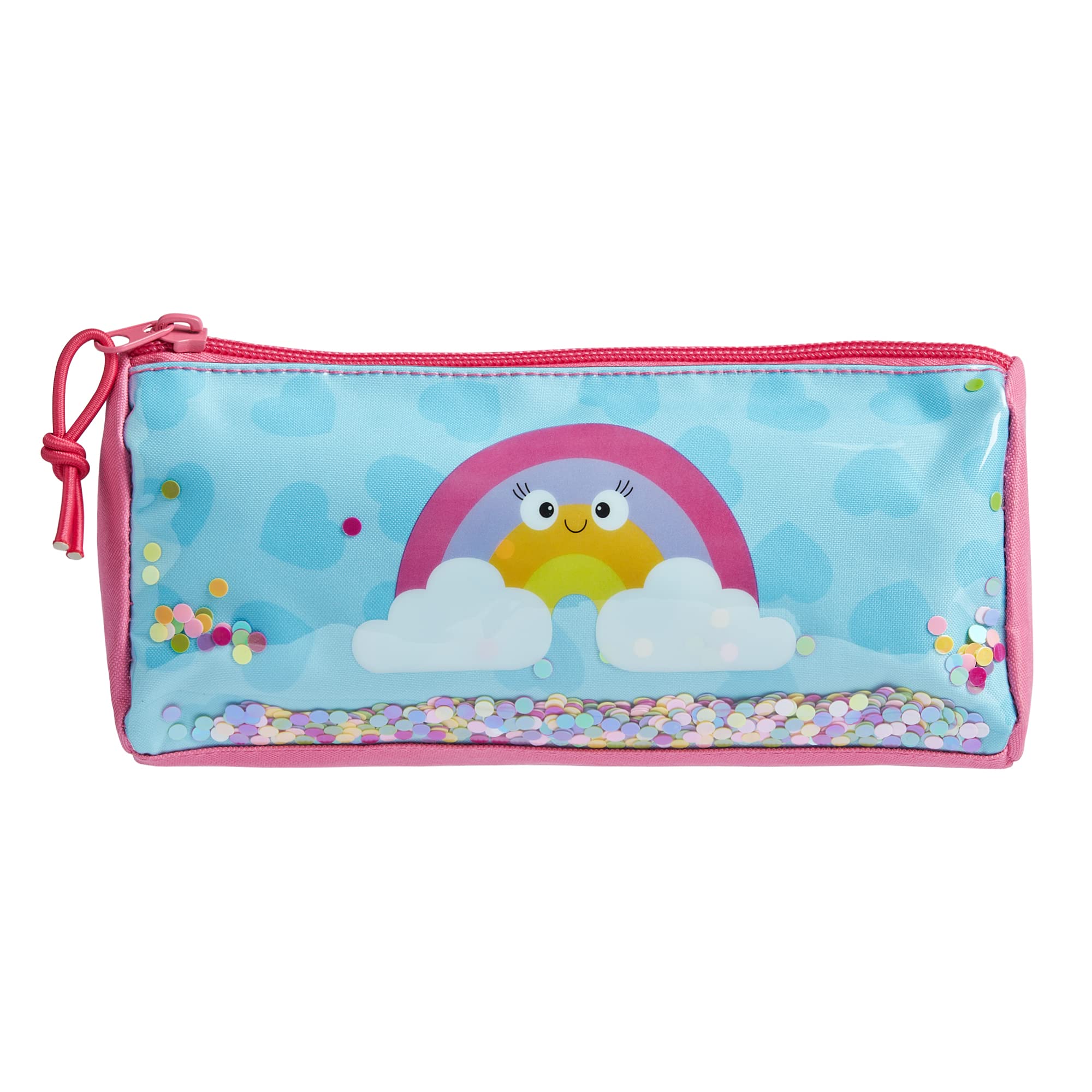 Tinc Blue Glittery Sequin Rainbow School Pencil Case | Travel & Cosmetic Bag | & Pink