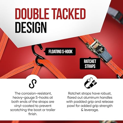 Miniatura 6 de Arnés Cajun Tie Downs Arnés de 3 Puntas  Trinquete de 1 Pulgada  Jet Ski  Sea Doo & Moto Acuática 1 Pulgada X 8 Pies  Fabricado en Estados Unidos