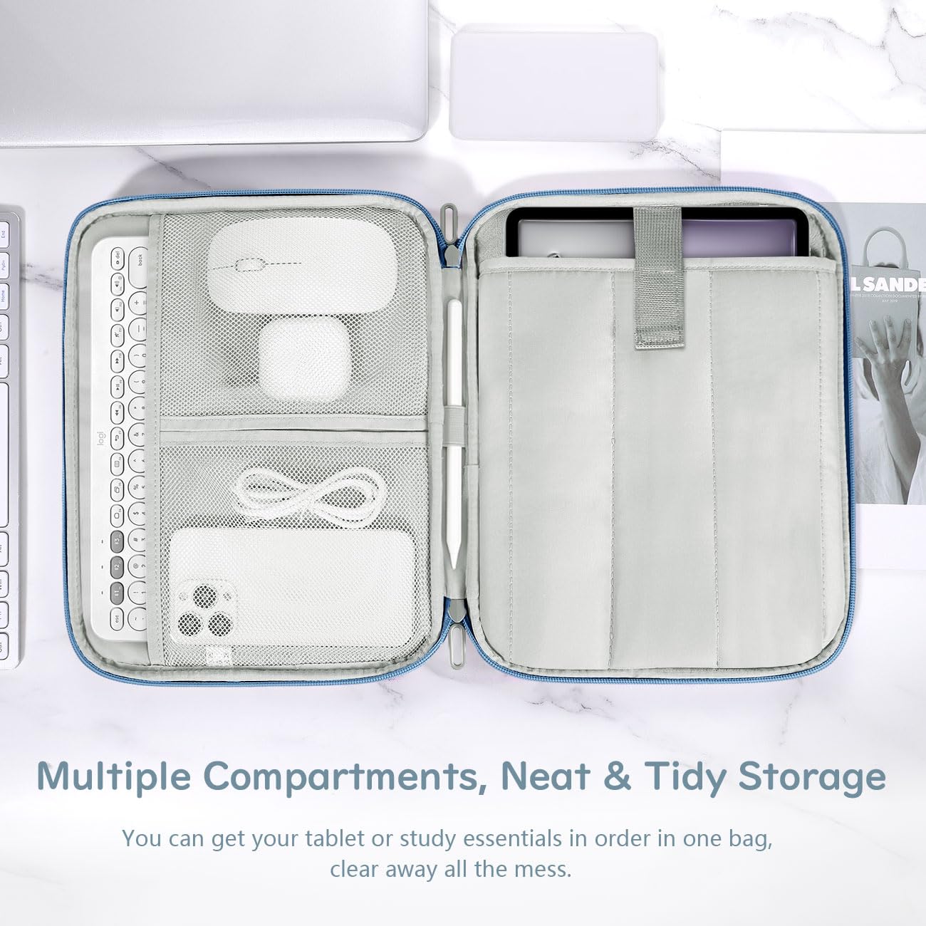 Dadanism 13 Pollici Tablet Custodia Borsa Portatile per iPad Pro 13" M4 2024, iPad Air 13" 2024, iPad Pro 12,9" 6a/5a/4a/3a Gen, Galaxy Tab S10+ Plus/S9 FE+/S9+ Plus 12,4", Tab P12 12,7", Blu