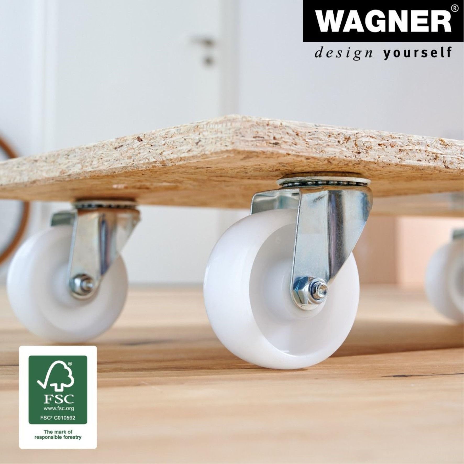 WAGNER Transportroller Transporthilfe 1630 I Möbelroller aus OSB I 57,5 x 300 x 12 cm, Tragkraft 400 kg I Schwerlastrollbrett I Umzugsroller für Möbel I Lastenroller Aufhängeloch I FSC® I Made in DE