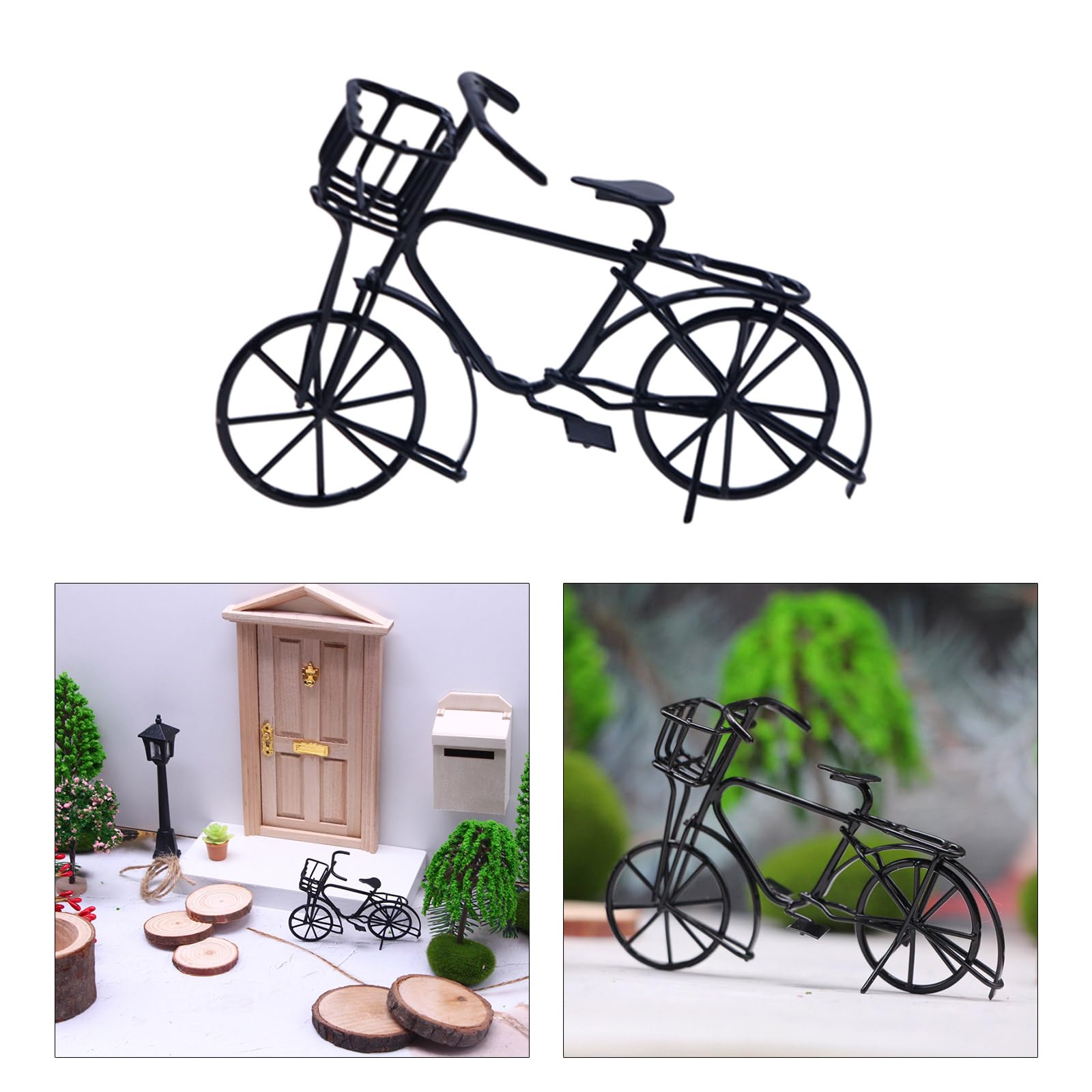 XAGMODSHN 1:12 Scale Bicycles Miniature Black Metal Bike House Supplies Accessories Toy Furniture