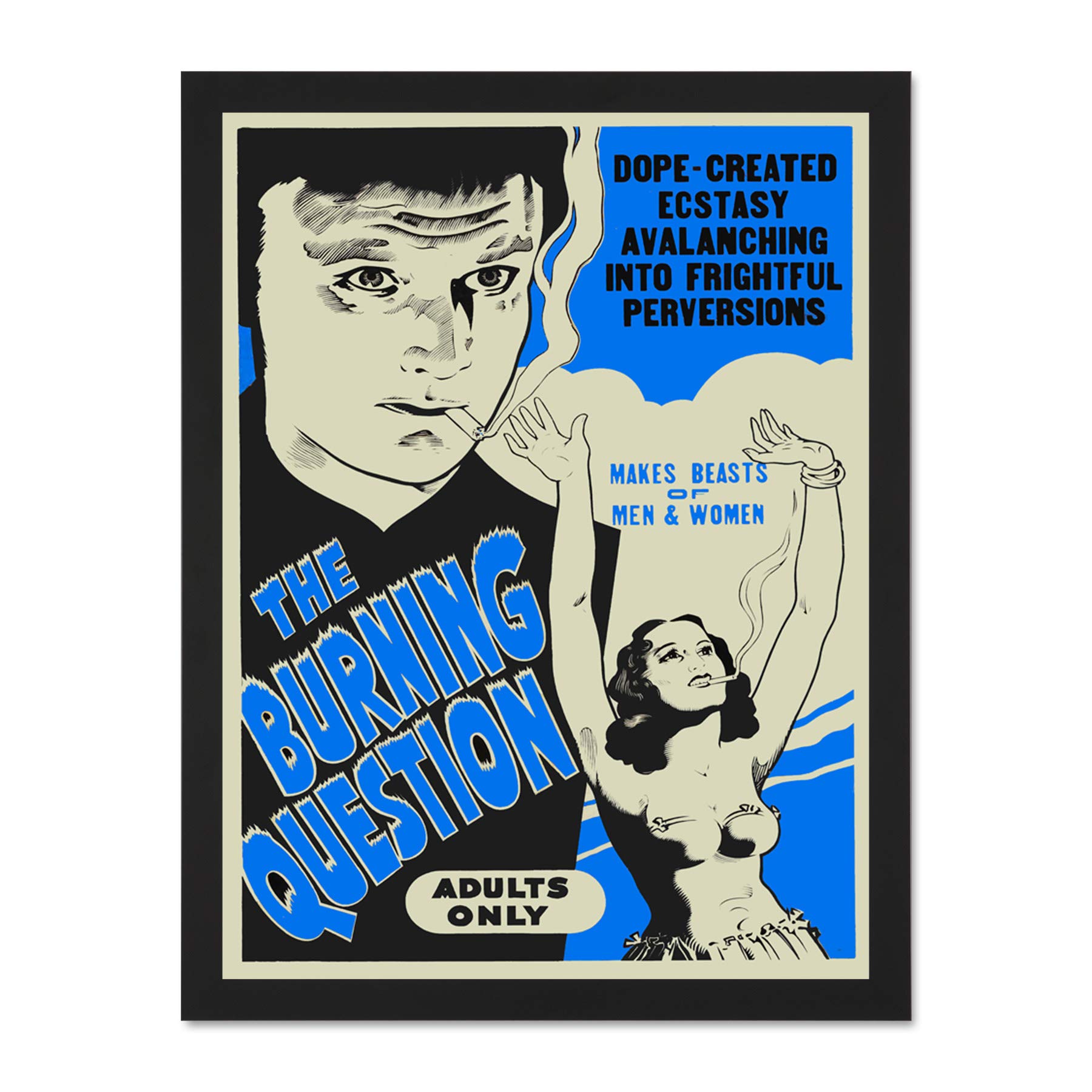 Burning Question Reefer Madness Blue Vintage Advertising Large Framed Art Print Poster Wall Decor 18x24 inch