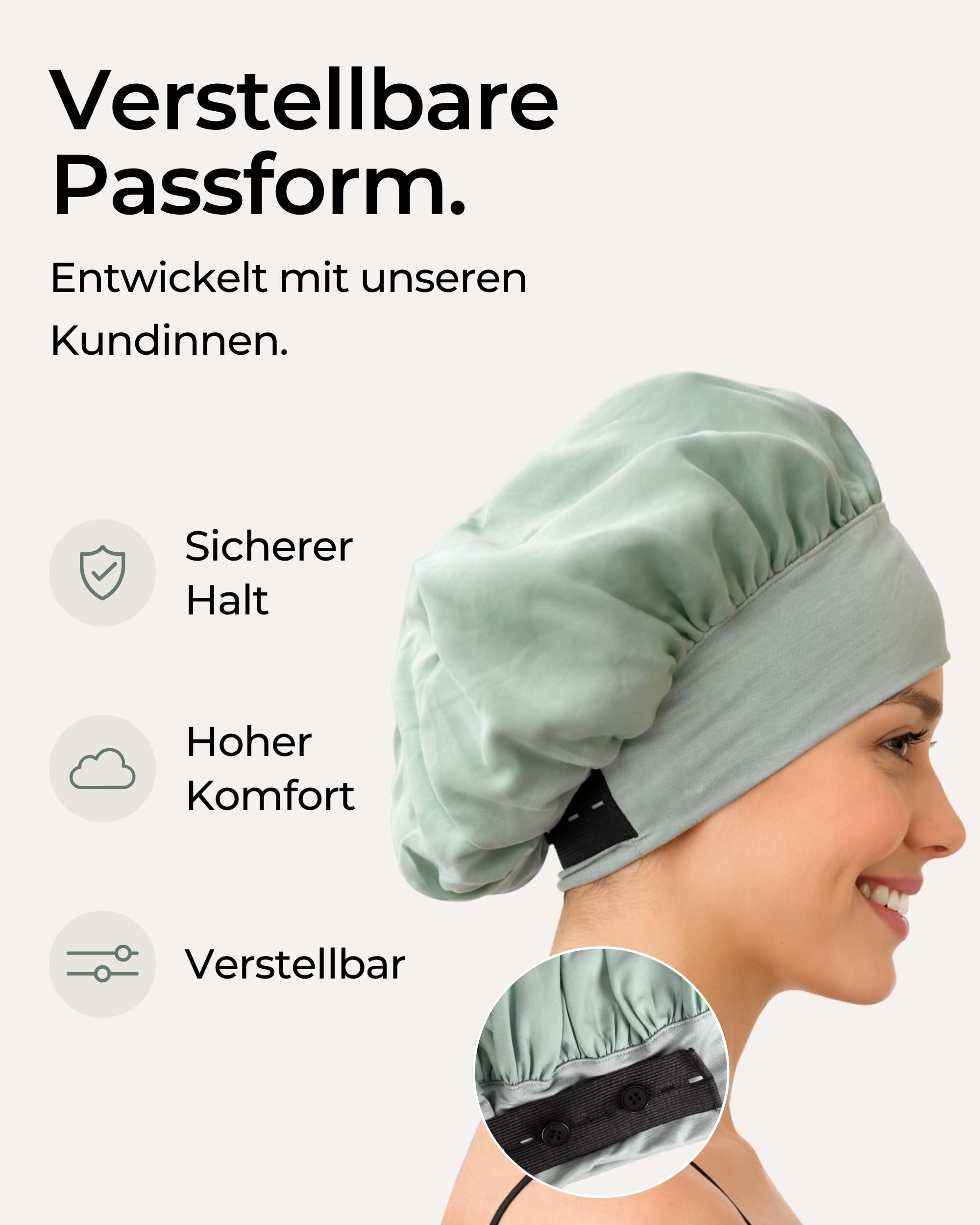 Bonnet Schlafhaube aus 100% Tencel™ Holzfaser – vegane Seidenhaube zum Schlafen mit verstellbarem Elastikband | besonders pflegeleicht, Oeko-TEX® Standard 100 Zertifiziert