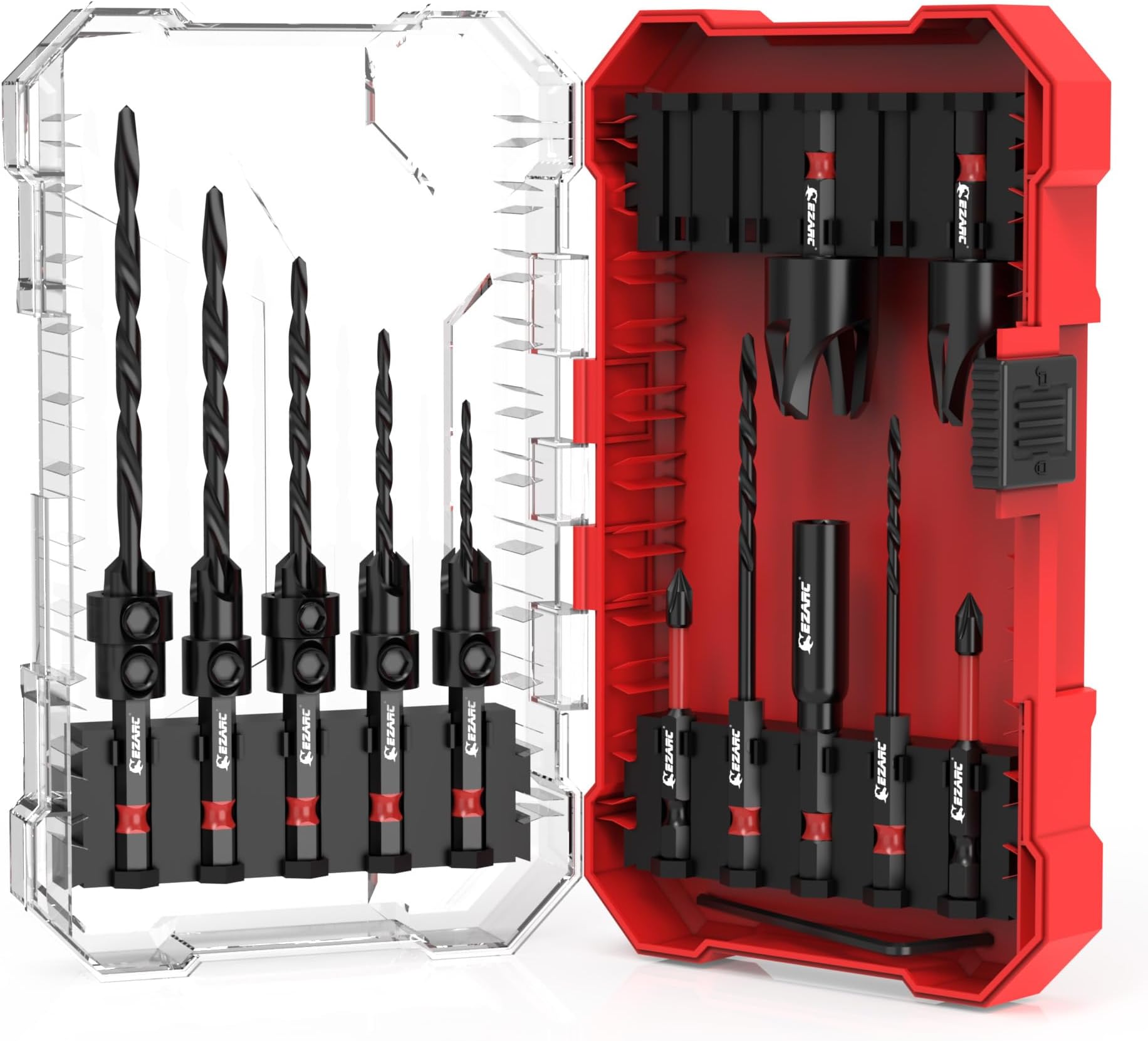 Countersink Drill Bit Set, 15 PCS Tapered Drill Bits Counter Sink Drill Bit with 2PCS Wood Plug Cutter 1/4" Hex Shank Quick Change for Woodworking with Storage Box