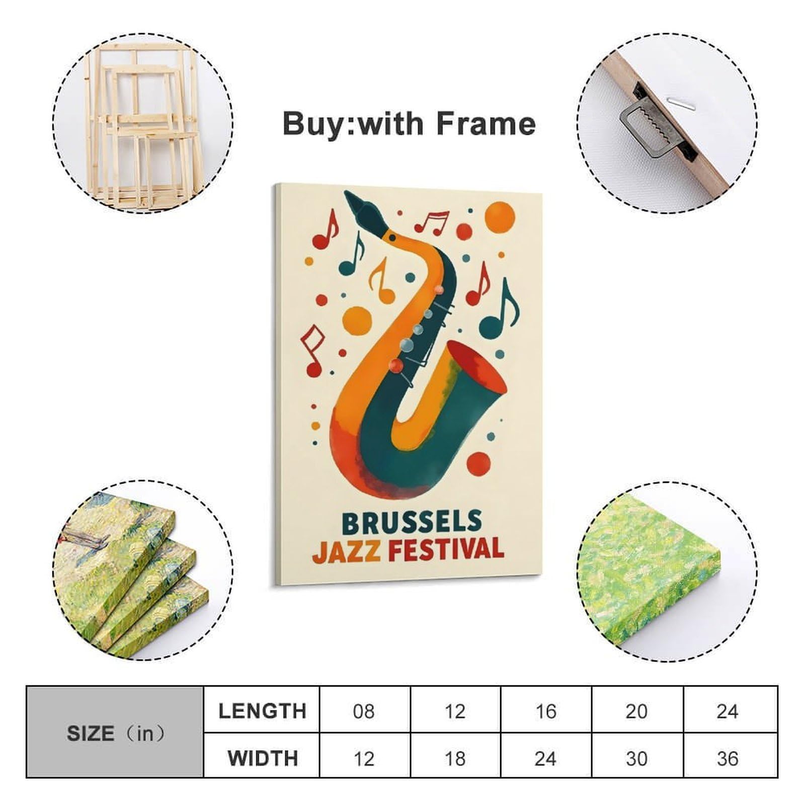 CZHXYZ Poster su tela da parete per camera da letto e soggiorno, decorazione per eventi, festival jazz di Bruxelles, 50 x 75 cm, stile cornice