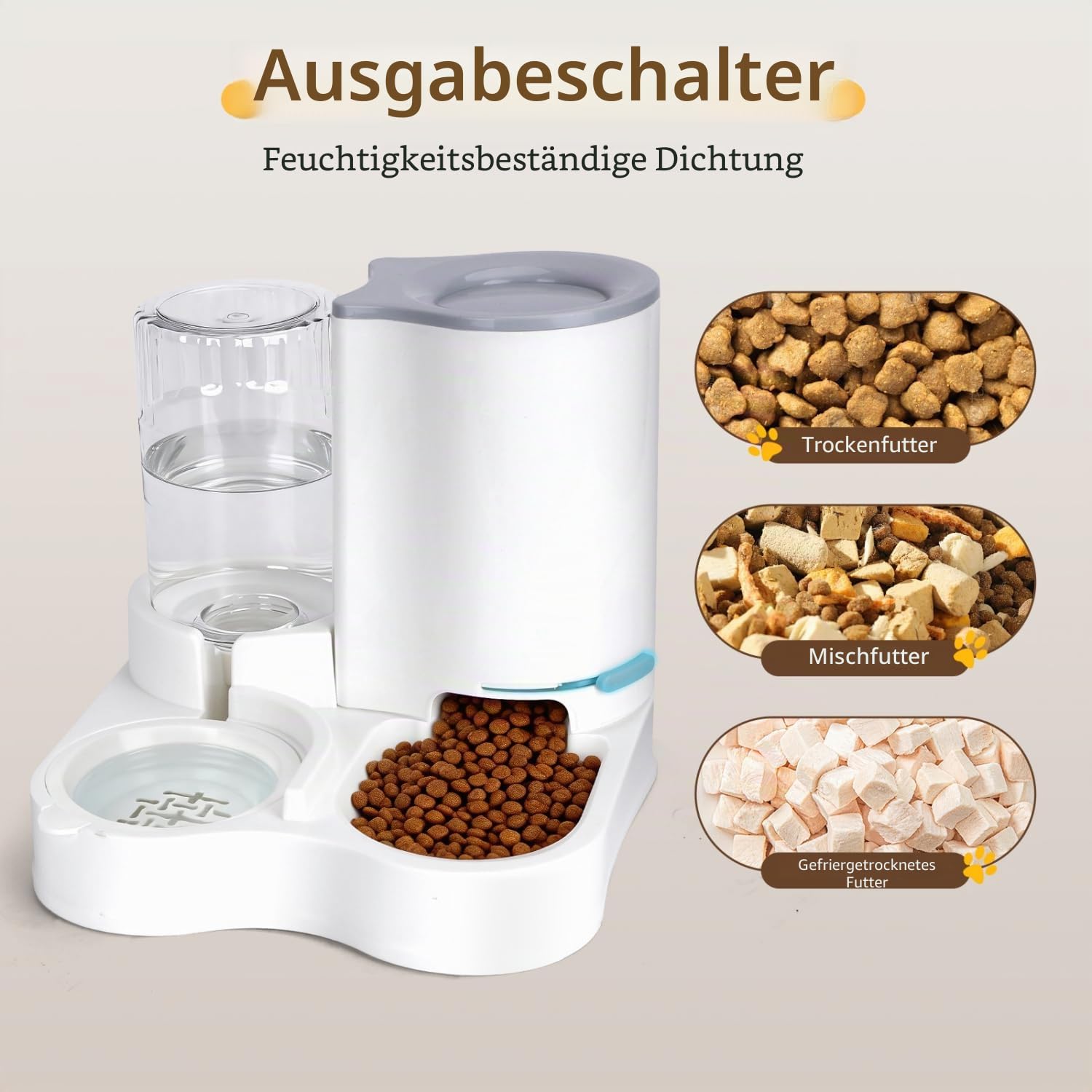 Nobleza 2-in-1 Automatischer Futter- und Wasserspender für Katzen und kleine Hunde – Schwerkraftsystem ohne Strom, 2,2 L Futterbehälter & 1 L Wassertank mit Aktivkohlefilter, rutschfeste Basis