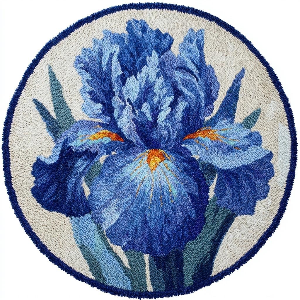 Ambattery Latch Hook Rug Kits-H Round Diy Latch Hook Rug Kits,Iris Flowers