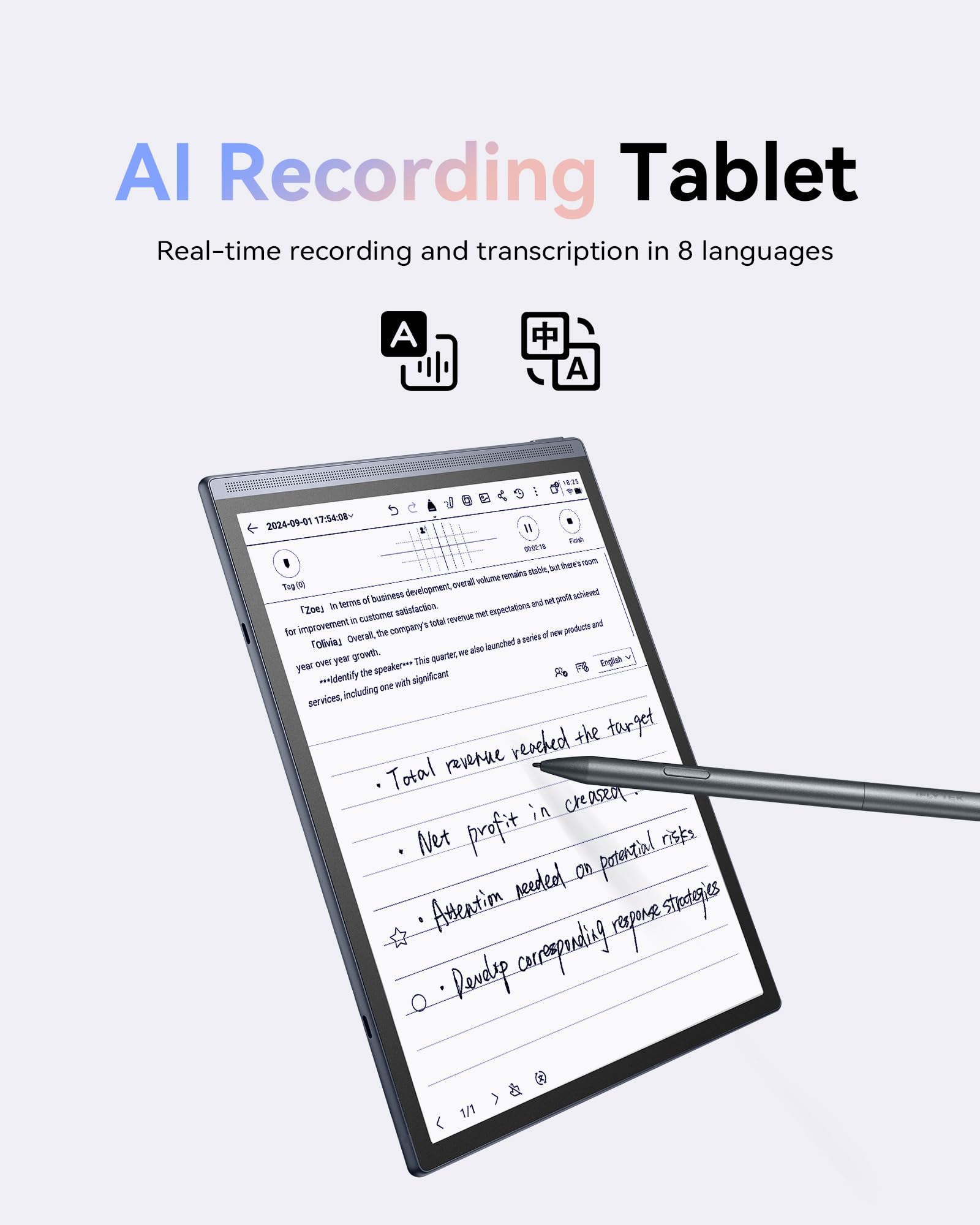 AINOTE Air 2 Tablette AI Smart E-Ink 8,2" Avec étui Folio Et Stylo