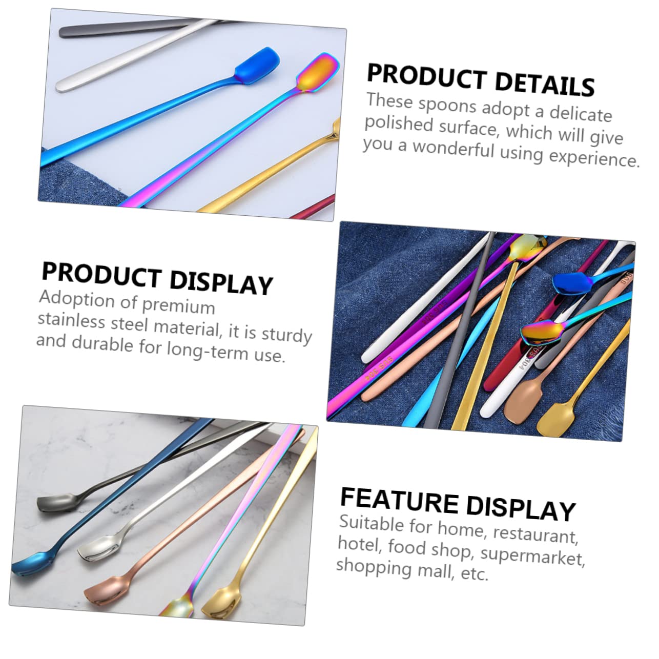 Alipis 304 Stainless Steel Coffee Stirrer Spoon Long Handle Mixing Spoon Household Tableware for Kitchen Restaurant Hotel