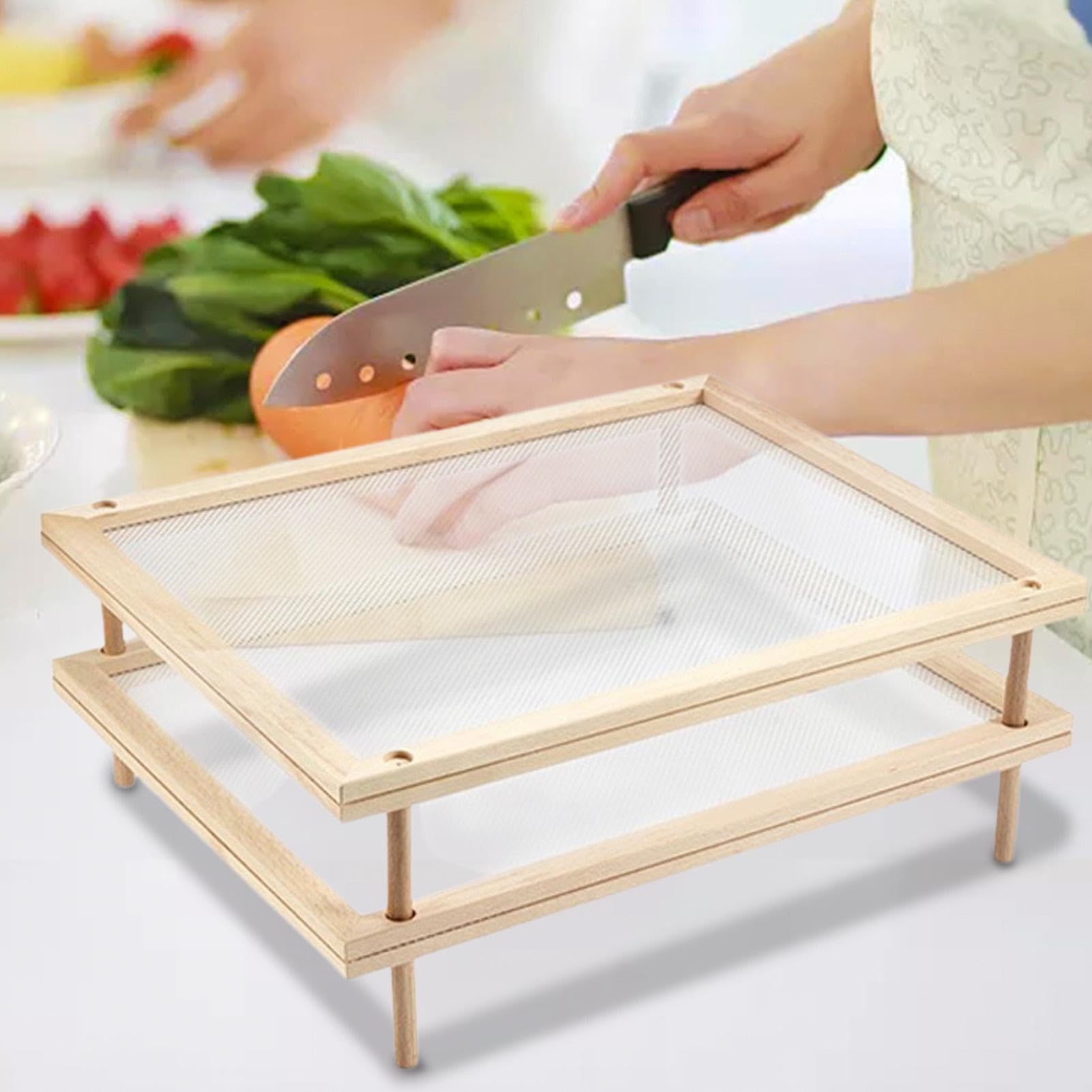 Puerta De Secado De Secado De Madera De Temporada - Estante Desmontable De | Almacenamiento De Frutas Abierta Con Red Para Deshidratación | Diseño De Circulación De Aire Para Una Eficaz