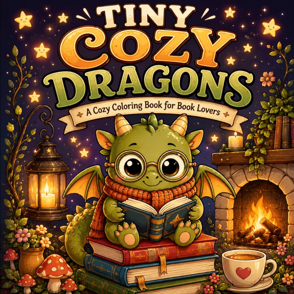 Tiny Cozy Dragons: A Cozy Coloring Book for Book Lovers