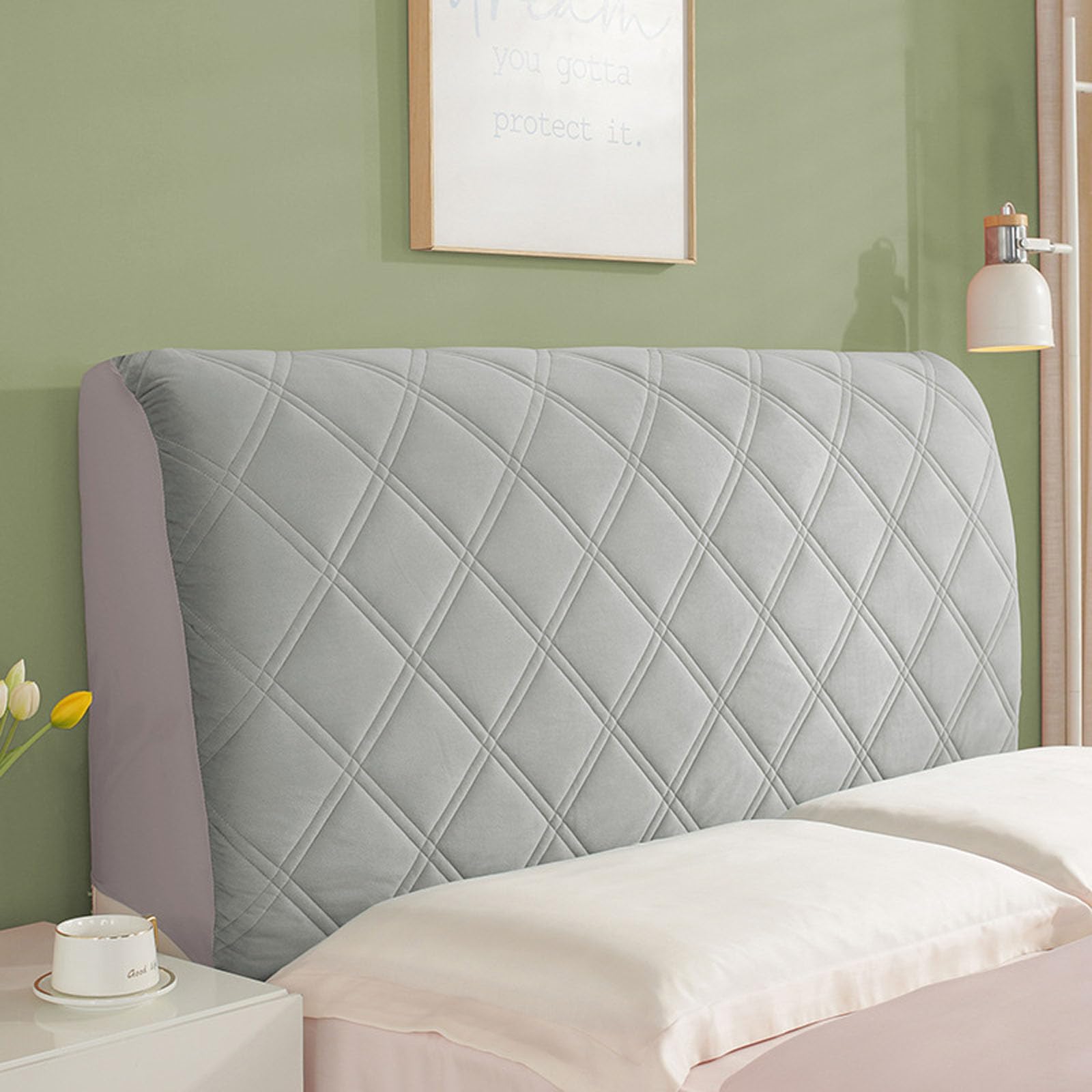 Double/Single Headboard Cover, Padded Bed Headboard Slipcover Super King Size Small, Protector Slipcover for Bed Headboard Dust Proof(Size:150cm,Color:Light Gray)