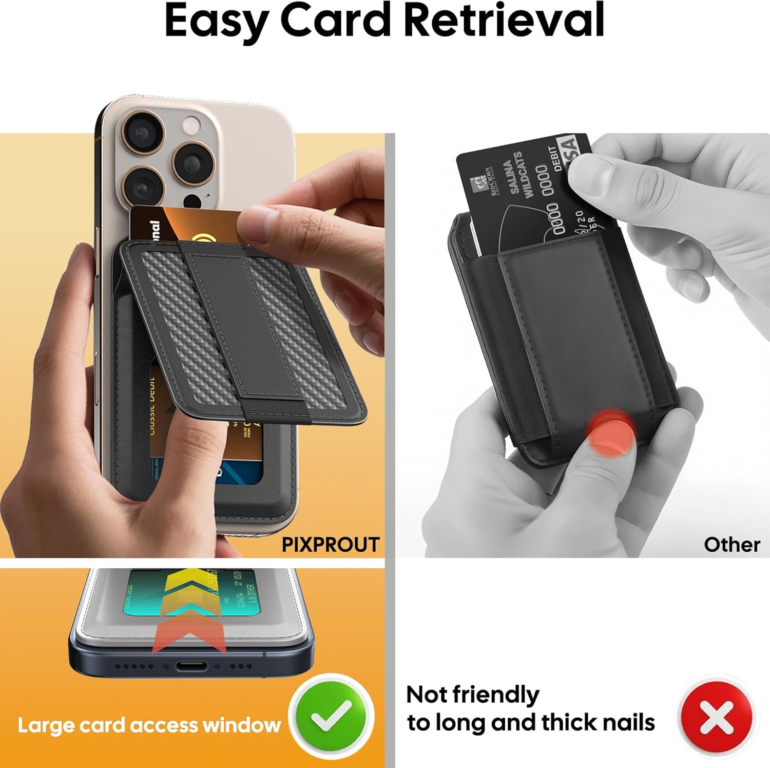 For MagSafe wallet with Grip, phone wallets, Magnetic wallet for iPhone 17/16/15/14/13/12 series, Only 1-2 cards, carbon fiber wallets, RFID Blocking, (BLACK) - Image 6