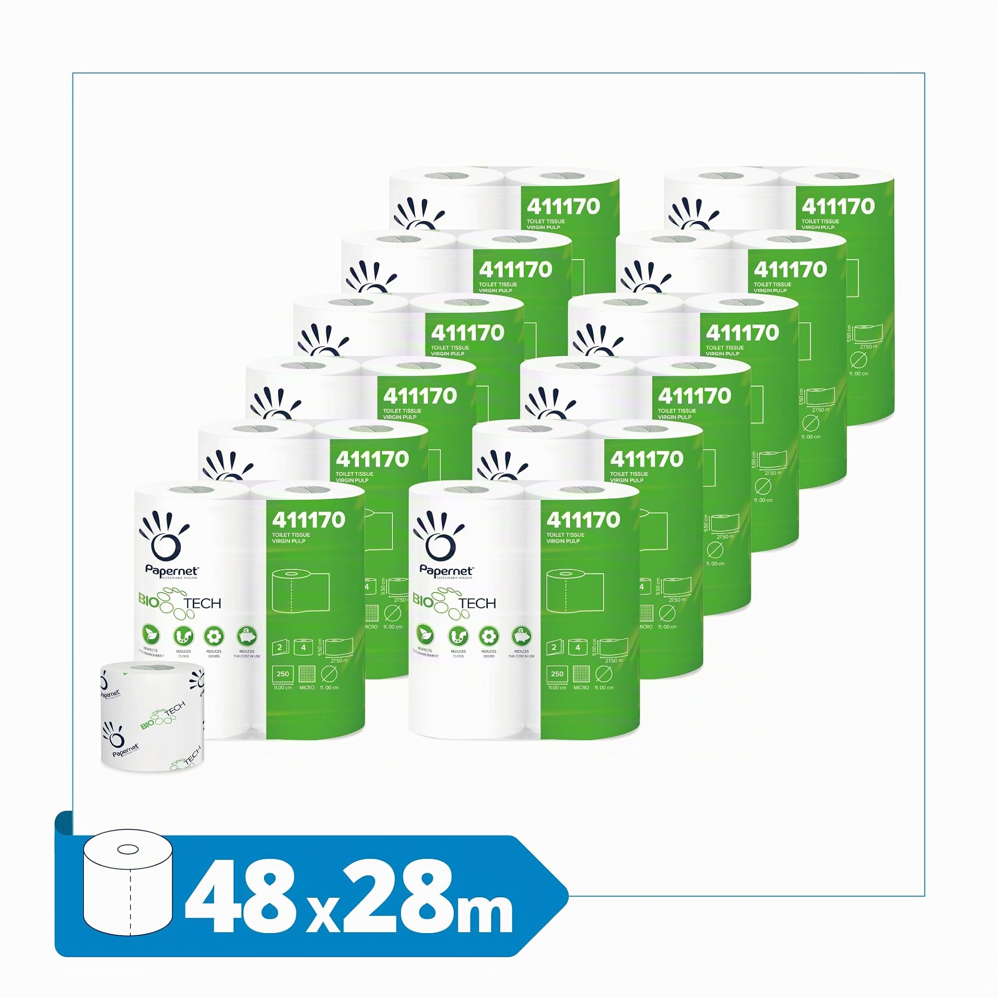 Papernet 411170 Paquete Simple Papel Higiénico Bio Tech- 48 rollos (12 paquetes)