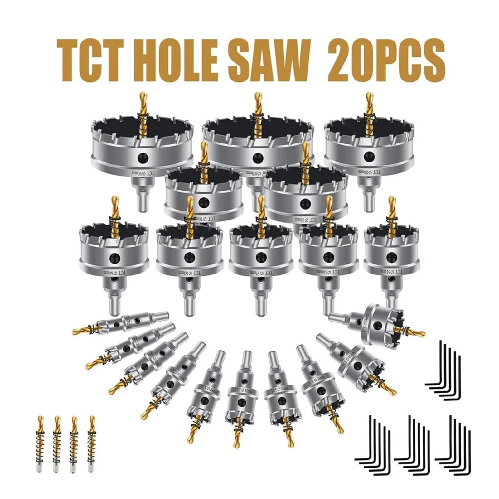 Kit De 20 Sierras De Corona De Carburo De Tungsteno Con 4 Brocas For Cortar Metal Y Cortador De Dientes De Alta Resistencia.