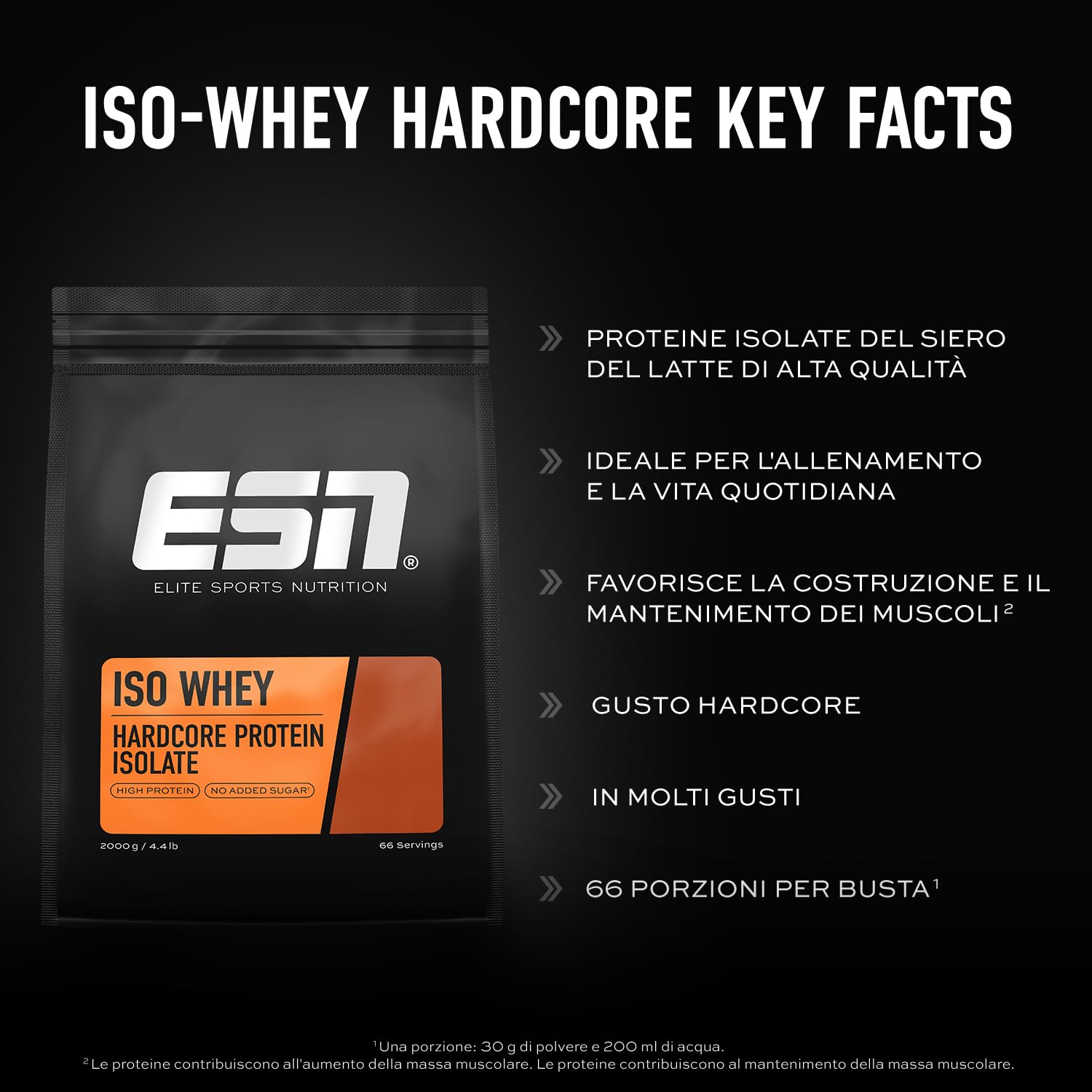 ESN IsoWhey Hardcore Protein Powder, Vanilla (Classic), 2 kg, Fino a 26 g di proteine per porzione, made in Germany