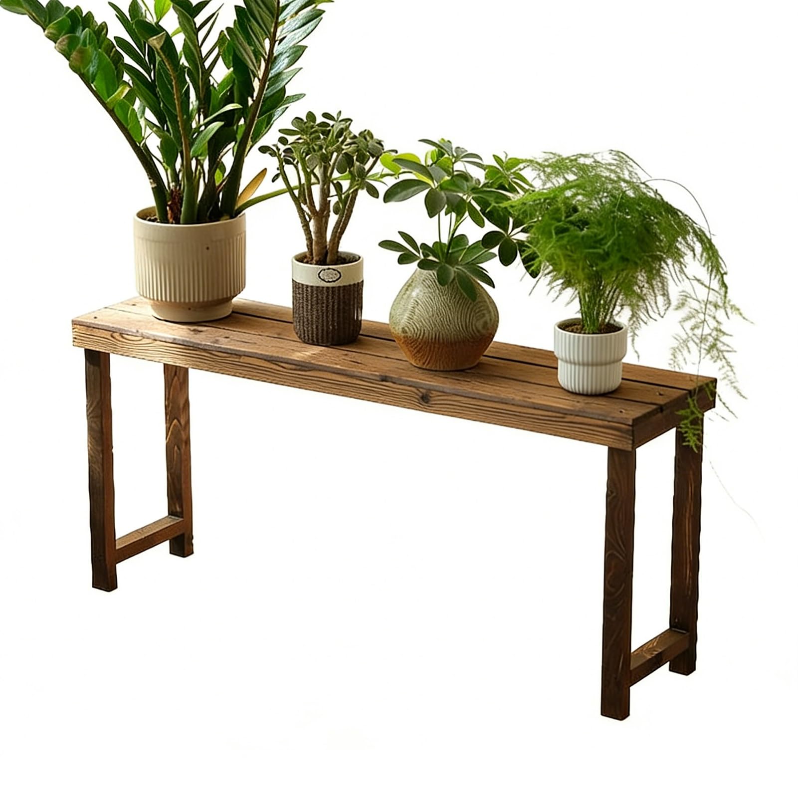 Soporte para macetas de madera tratada con acabado elegante para salon y patio
