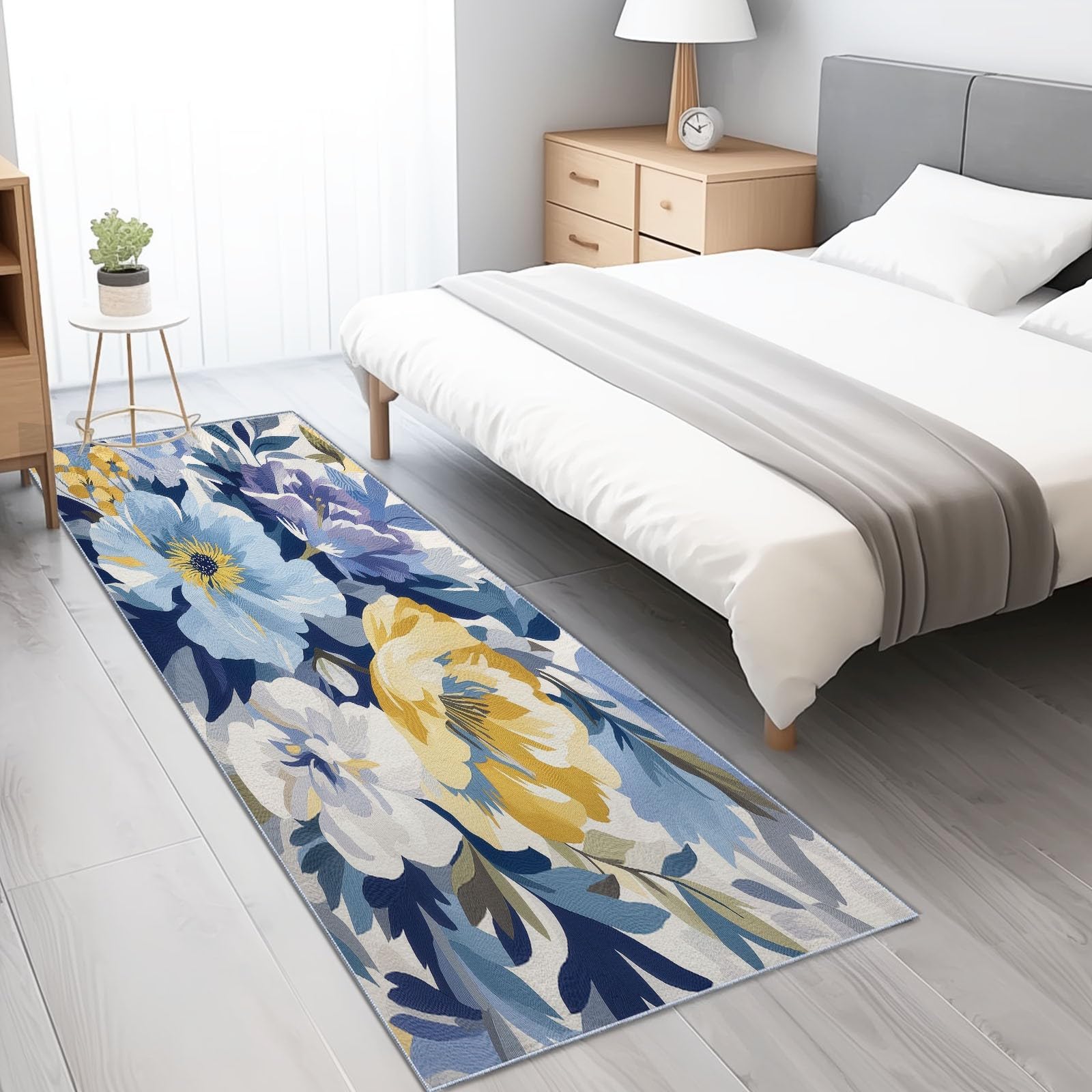 Tapis de couloir bleu antidérapant contre les glissades dans la cuisine et l'entrée