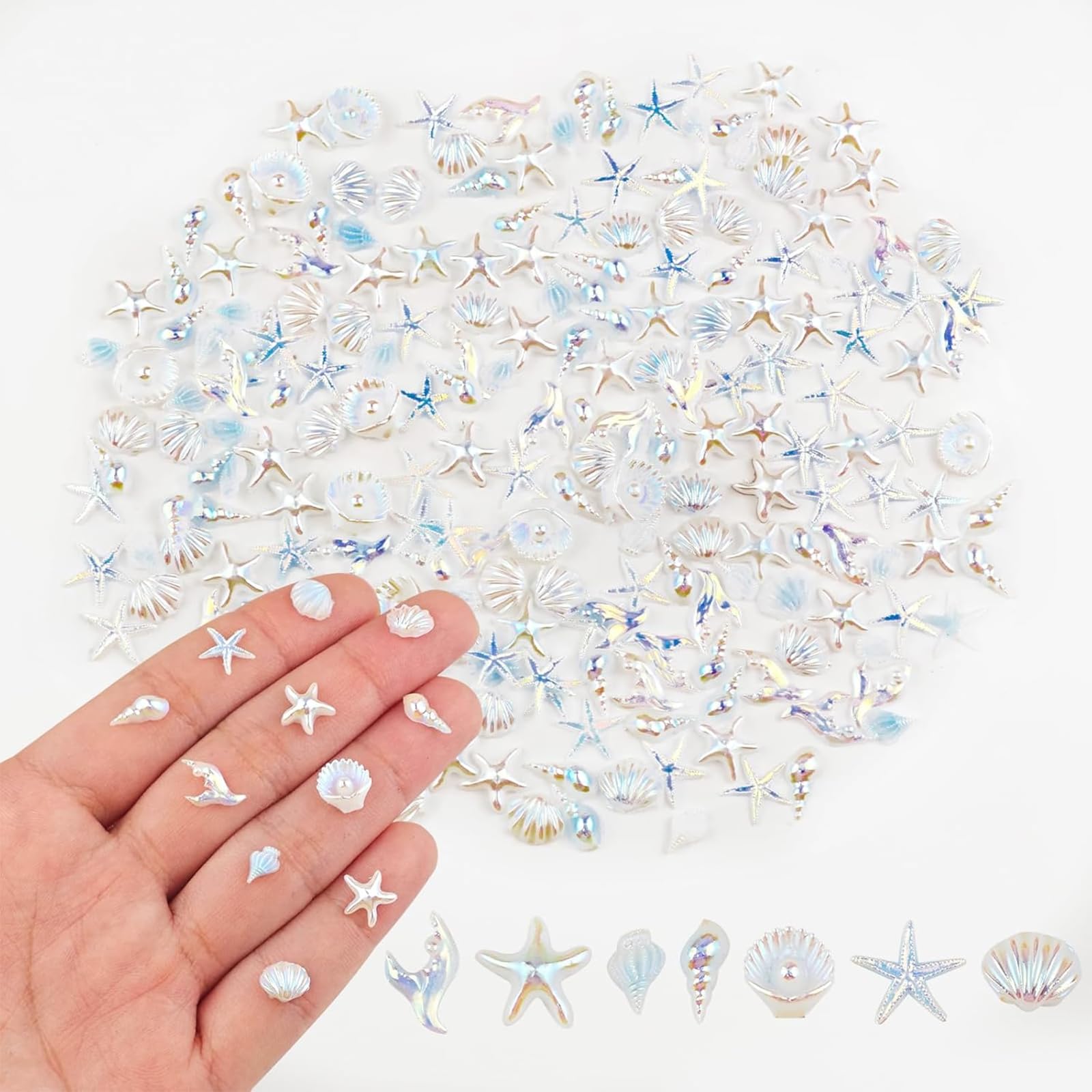 exylosluxek 200 Pack Pearl White Miniature Ocean Decorative Charms, Assorted Starfish