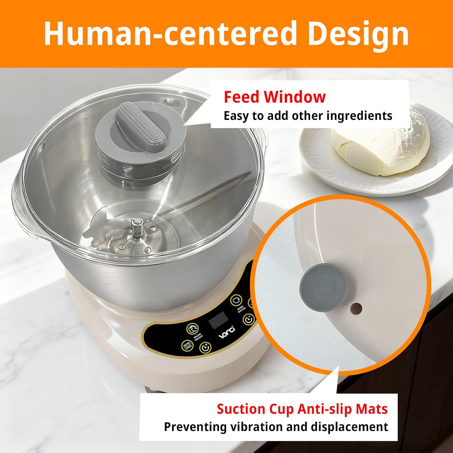 VONCI Electric Dough Maker with Ferment Function,7.3QT (7L) Stainless Steel Dough Mixer Dough Mixer Machine with Fermentation & Timer for Bread, Pizza, Dumplings, Noodles.