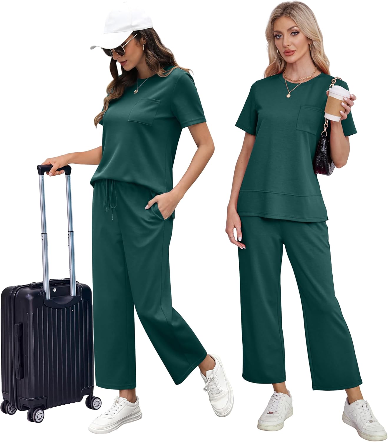 OFEEFAN Women's Lounge Sets Fashion Outfits Wide Leg Loungewear Side Slit Tracksuit for Vacation Travel Airport S-3XL - Image 5