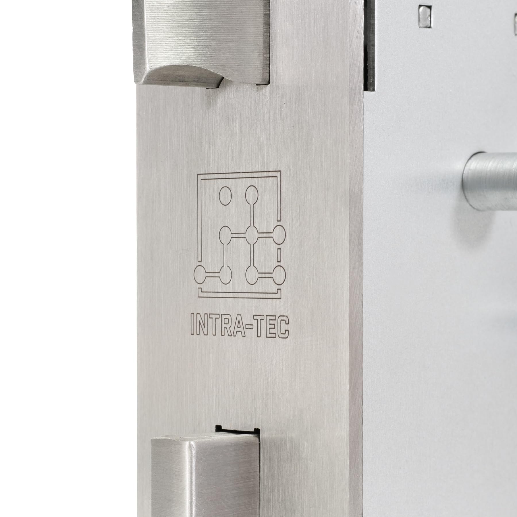 INTRA-TEC Ersatzschloss für Anschweißkästen – für 50er Rohr, Dorn 60 mm, Entfernung 72 mm, DIN L/R, Edelstahl-Stulpe 43 × 166 mm, PZ für Profilzylinder