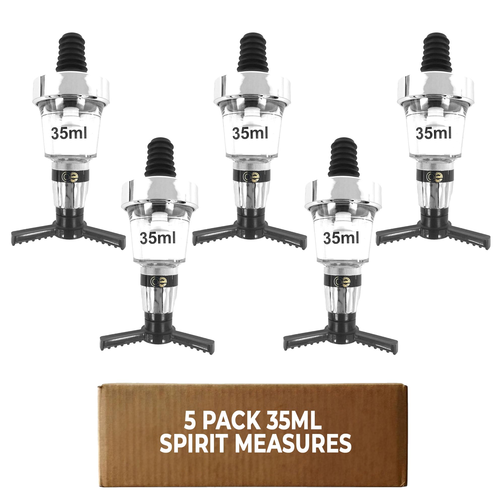 Chabrias Ltd Chrome Optic Spirit Measure – CE Government Stamped, UK Made Wall Mounted Optic Dispenser for Spirits, Ideal for Home Bars, Pubs & Commercial Bars (5, 35ml)