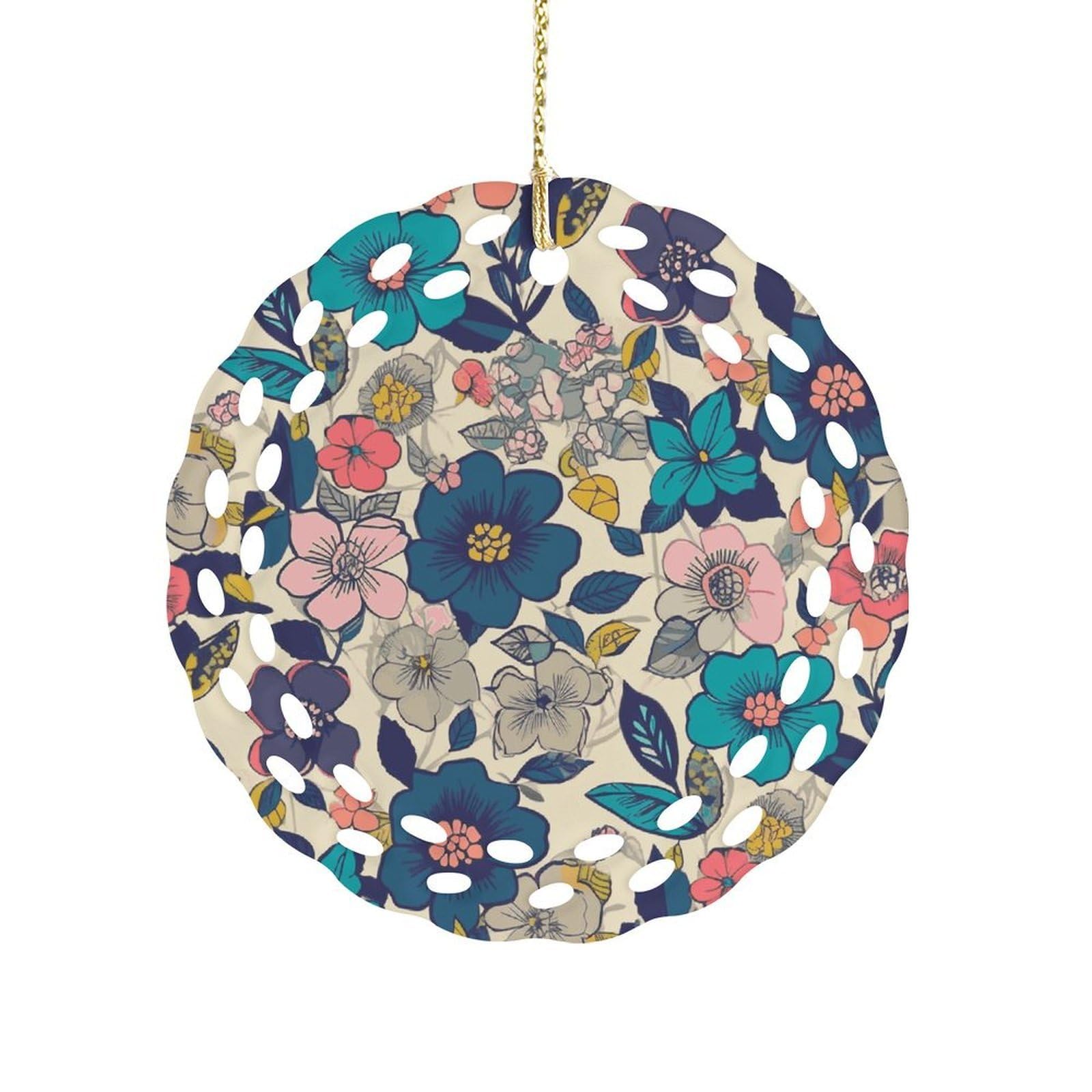Fodpand Women's Style Flowers2 Ceramic Ornament For Home Decor 3.2" Round Tree Decoration Christmas Ornaments For Men Double-Sided Design