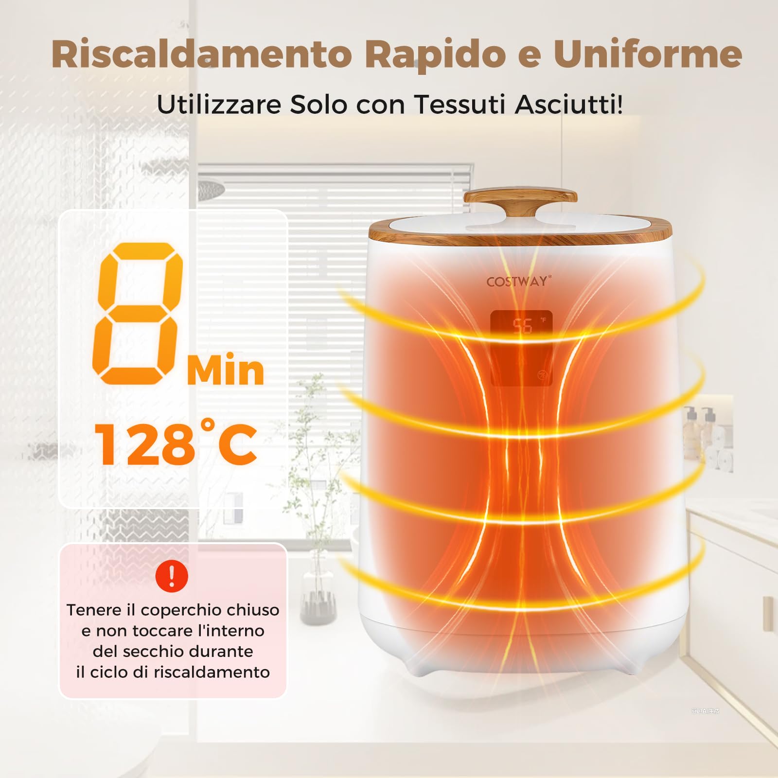 COSTWAY Scalda Asciugamani per Bagno, Scaldabiancheria Grande da 18 L con Schermo LED e Spegnimento Automatico, Secchio Portatile per Asciugamani Caldi per Asciugamani, Accappatoi e Coperte