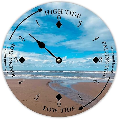 Reloj de marea de madera, arena y nube, costa este, océano, reloj de marea de madera, marea alta y baja, para colgar en la pared, reloj de