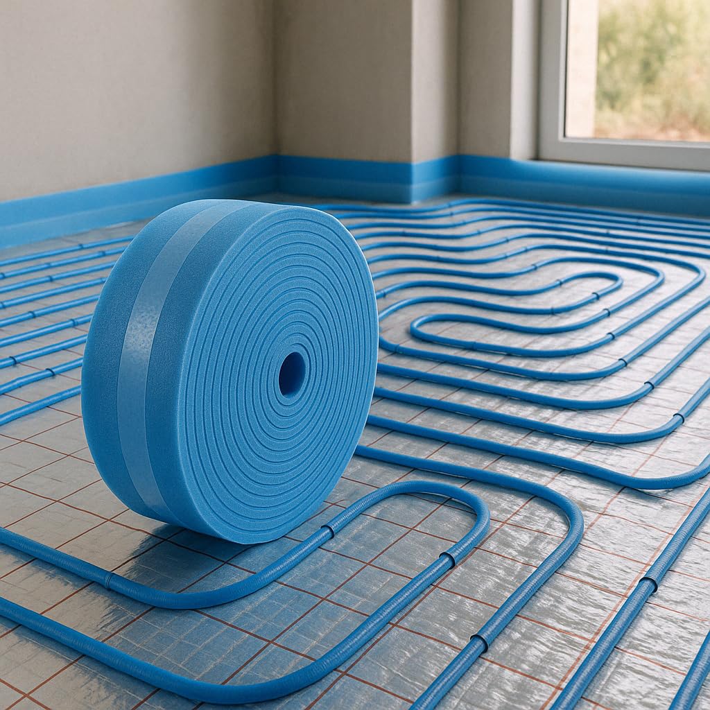 Bande d'isolation des bords, pour chauffage au sol, 25 m, 150 x 8 mm, bleue, durable | Bande périphérique