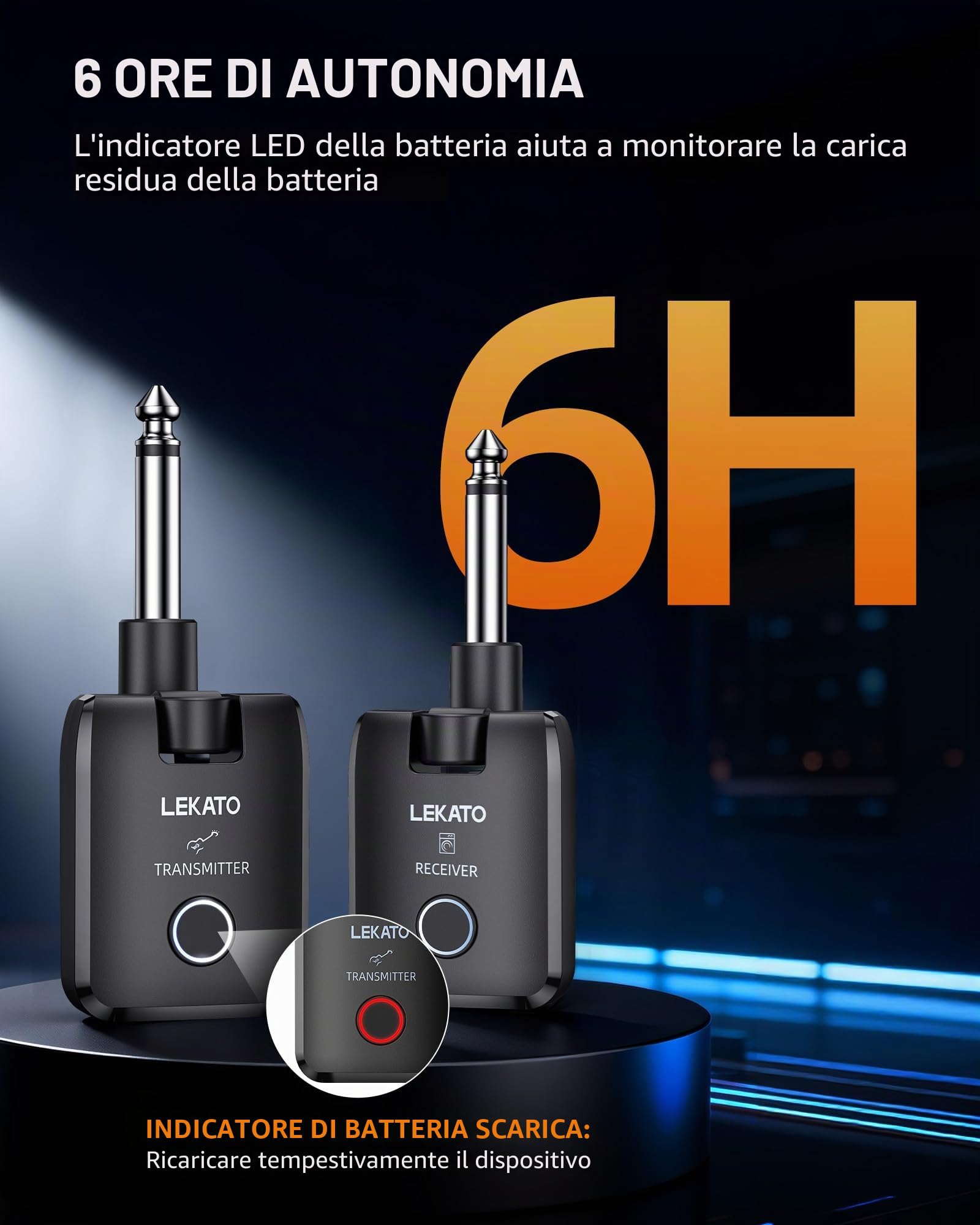 LEKATO Sistema per chitarra wireless con custodia di ricarica, ricevitore trasmettitore per chitarra con autonomia di 18 ore, jack per chitarra ricaricabile senza fili con custodia portatile per