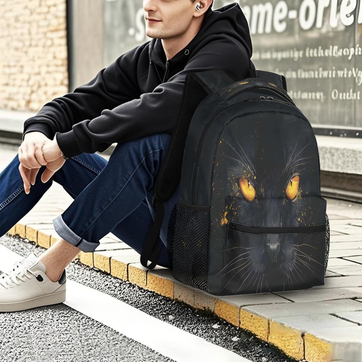 Pardick Black Cat Backpack for Kids Girls Boys Lightweight School College Students 18in Bookbag Large Capacity Computer Backpacks Laptop Rucksack Travel Gym Hiking Camping Daypack