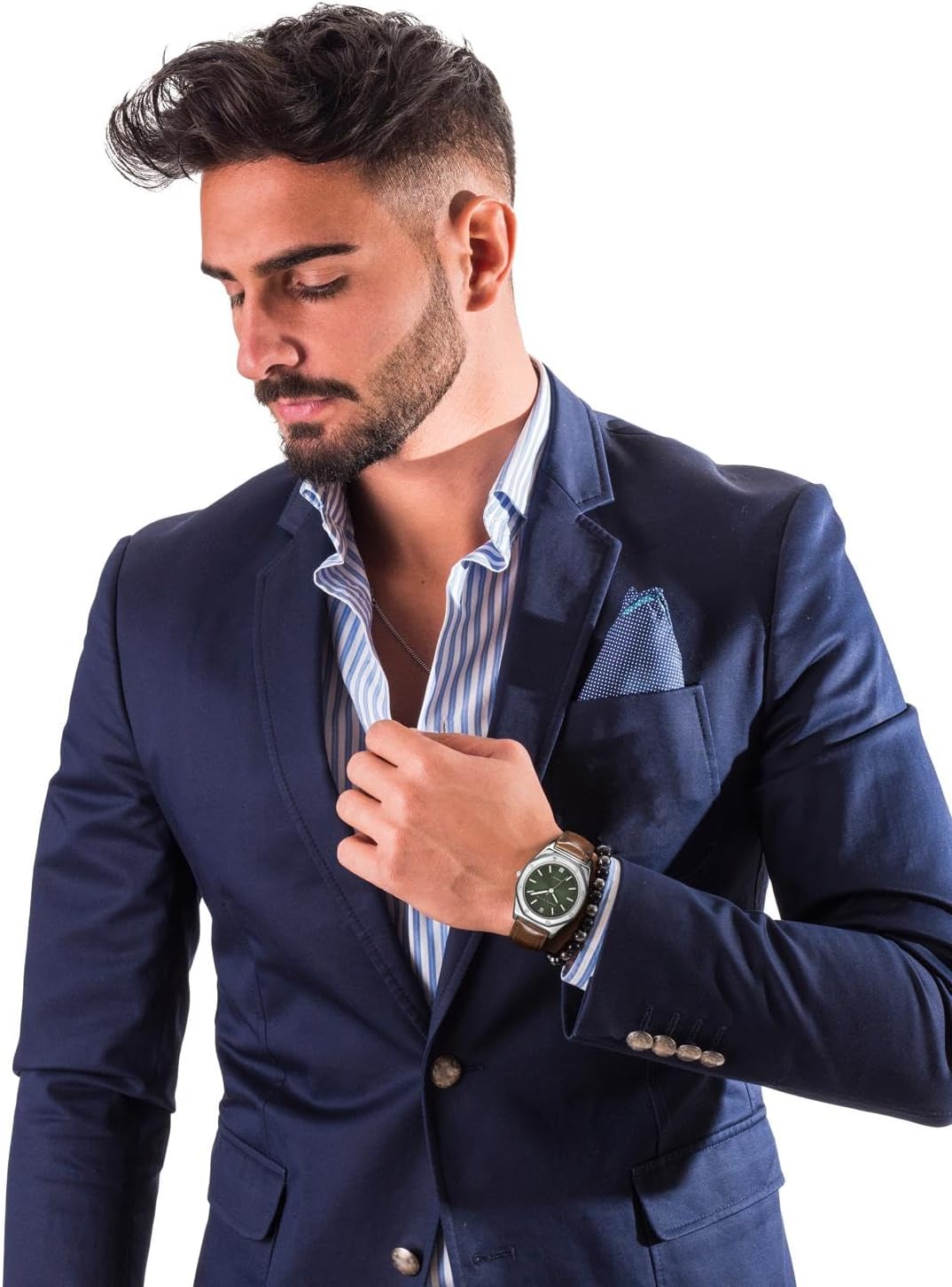 Perry Ellis Ultra Slim Diamond Men’s Watch – Octagon Green Sunray Dial, Brown Leather Strap, Silver Finish, Water-Resistant